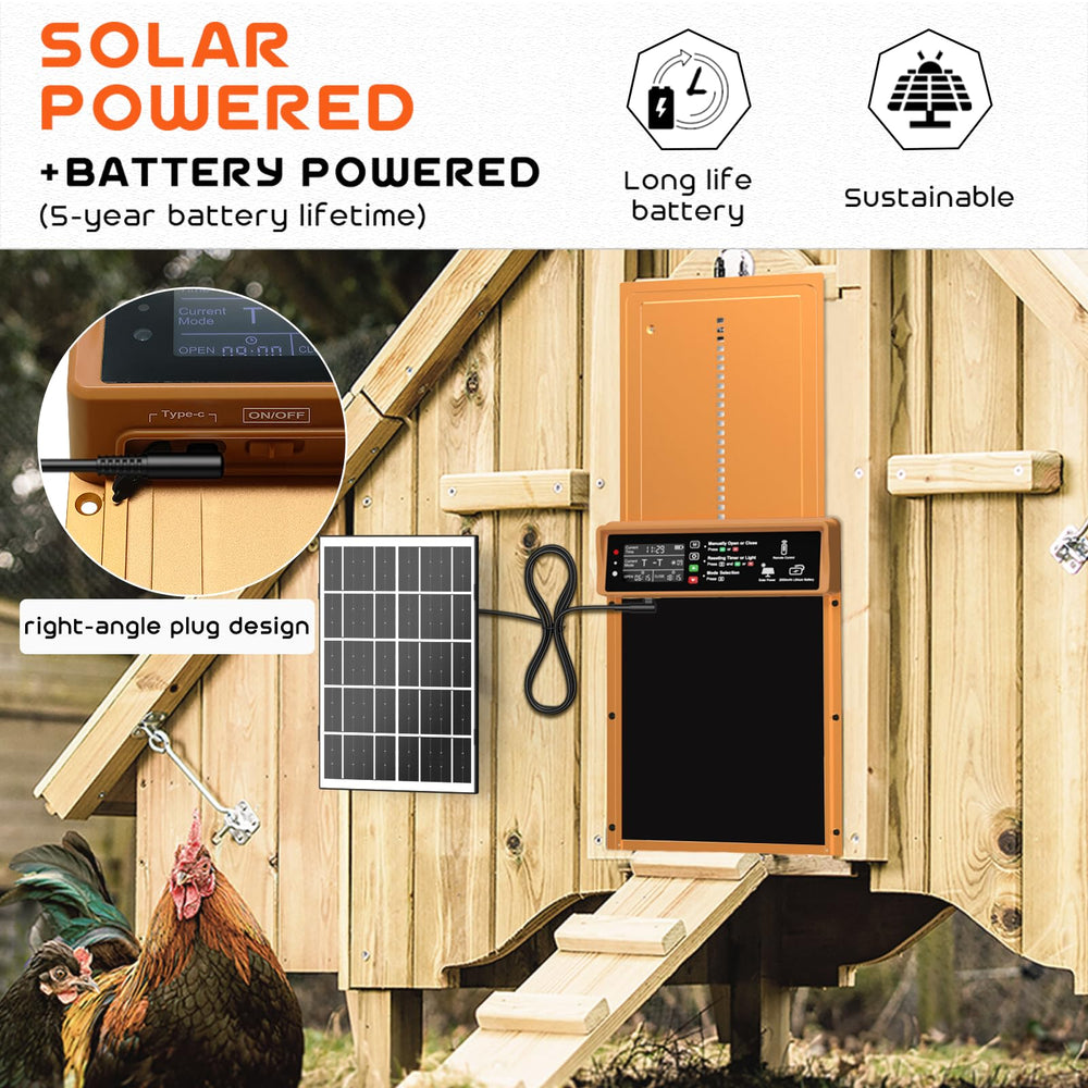 AsFrost door open with chickens passing safely showing anti-pinch protection benefit