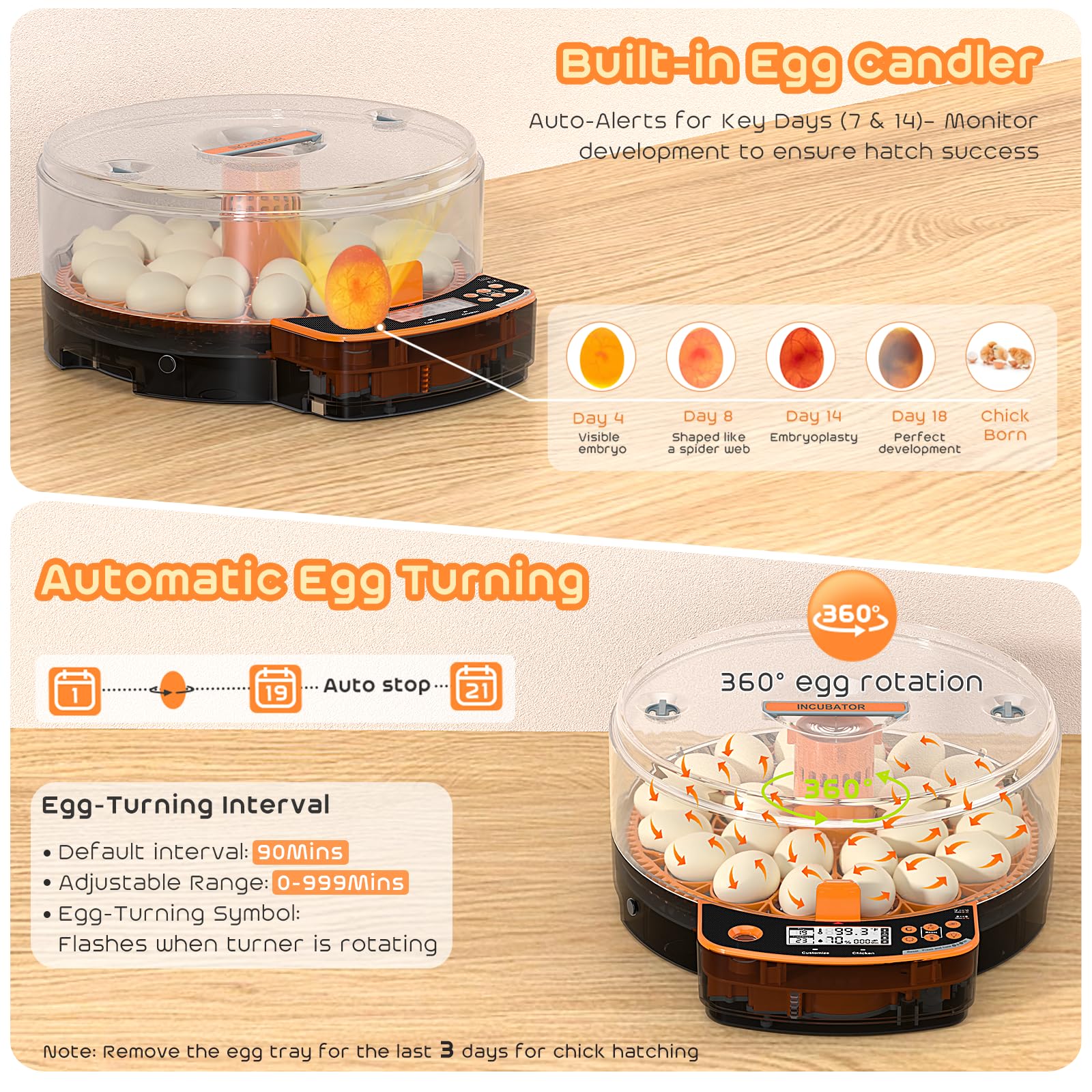 AsFrost egg tray and 360-degree turner detail ensuring even heating