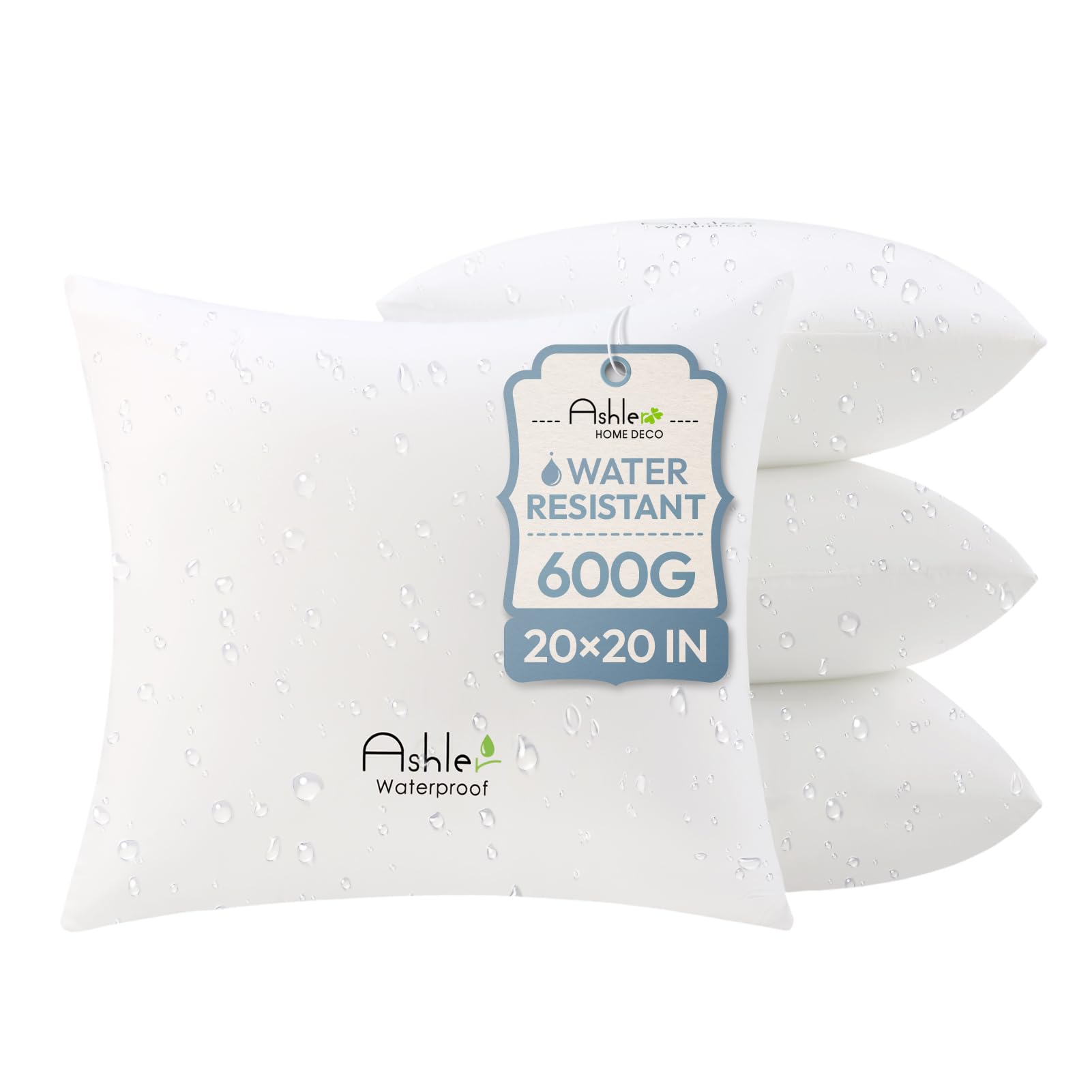 Ashler Home Deco front view of four 20x20 pillows showing uniform shape and style