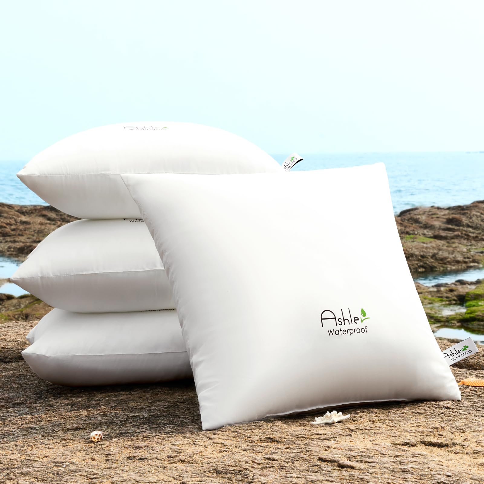 Ashler Home Deco pillows on poolside lounge showing weather-ready cushions enhancing outdoor decor