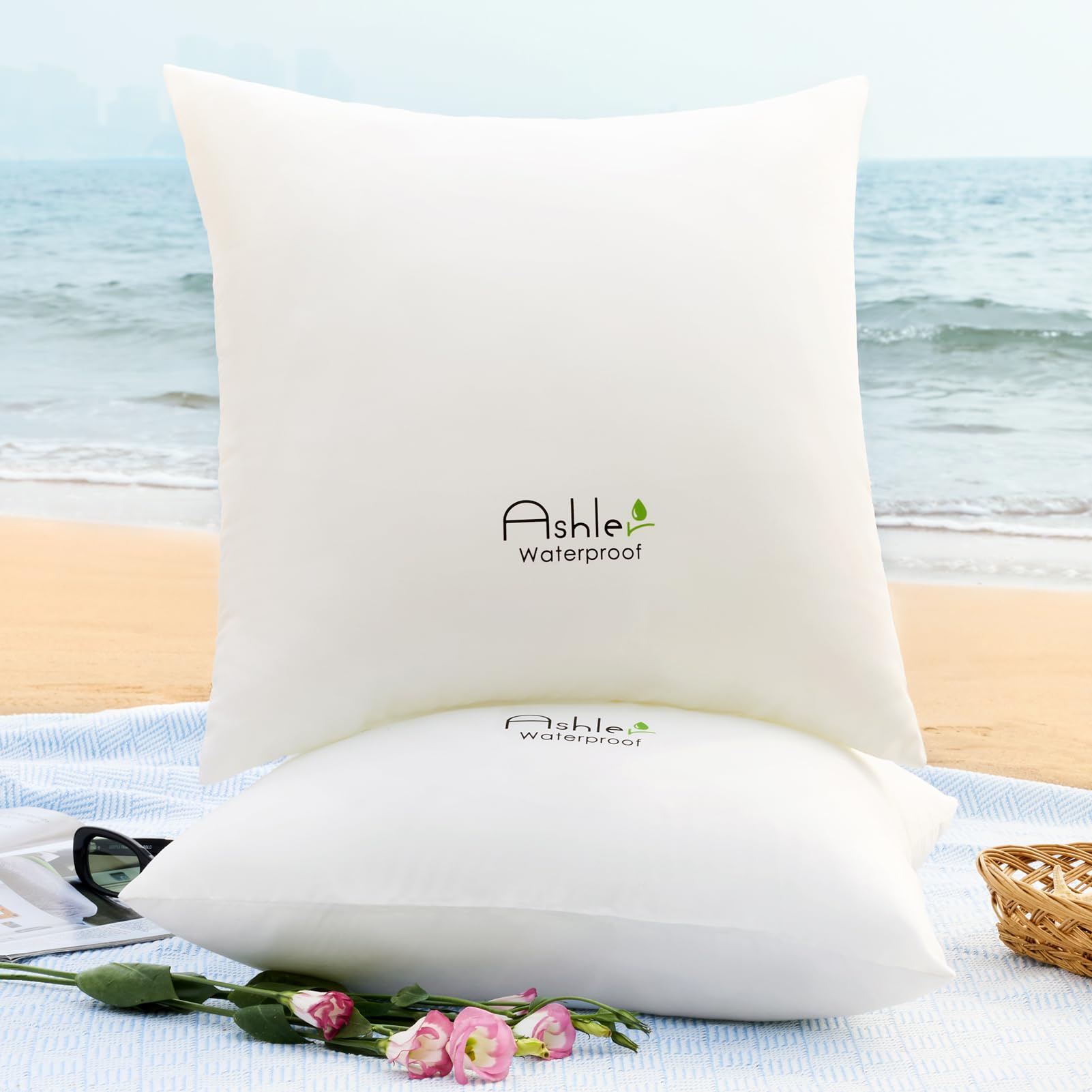 Ashler Home Deco pillows arranged on garden bench to show outdoor versatility