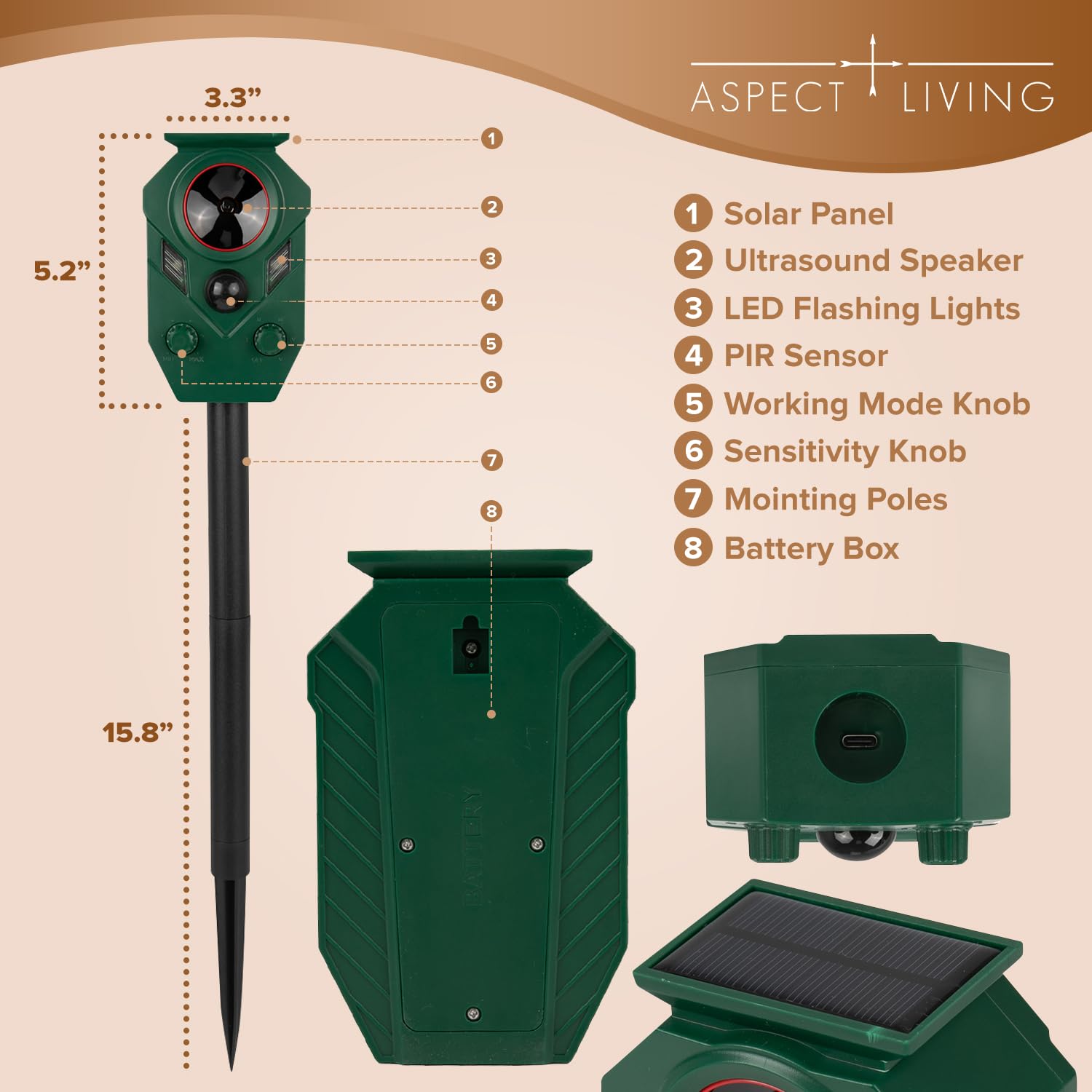 Aspect Living close-up of solar panel highlighting eco-friendly charging