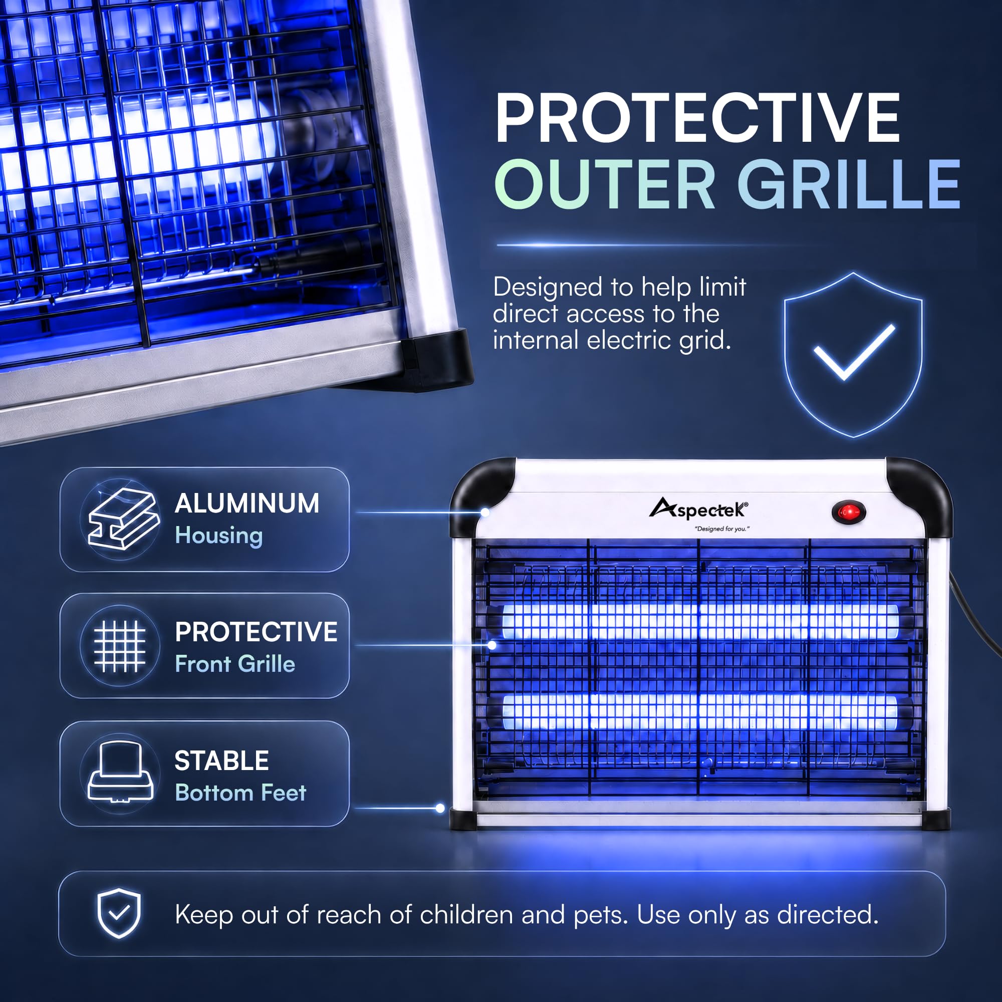ASPECTEK beside hand for scale shows compact size and space-saving benefit