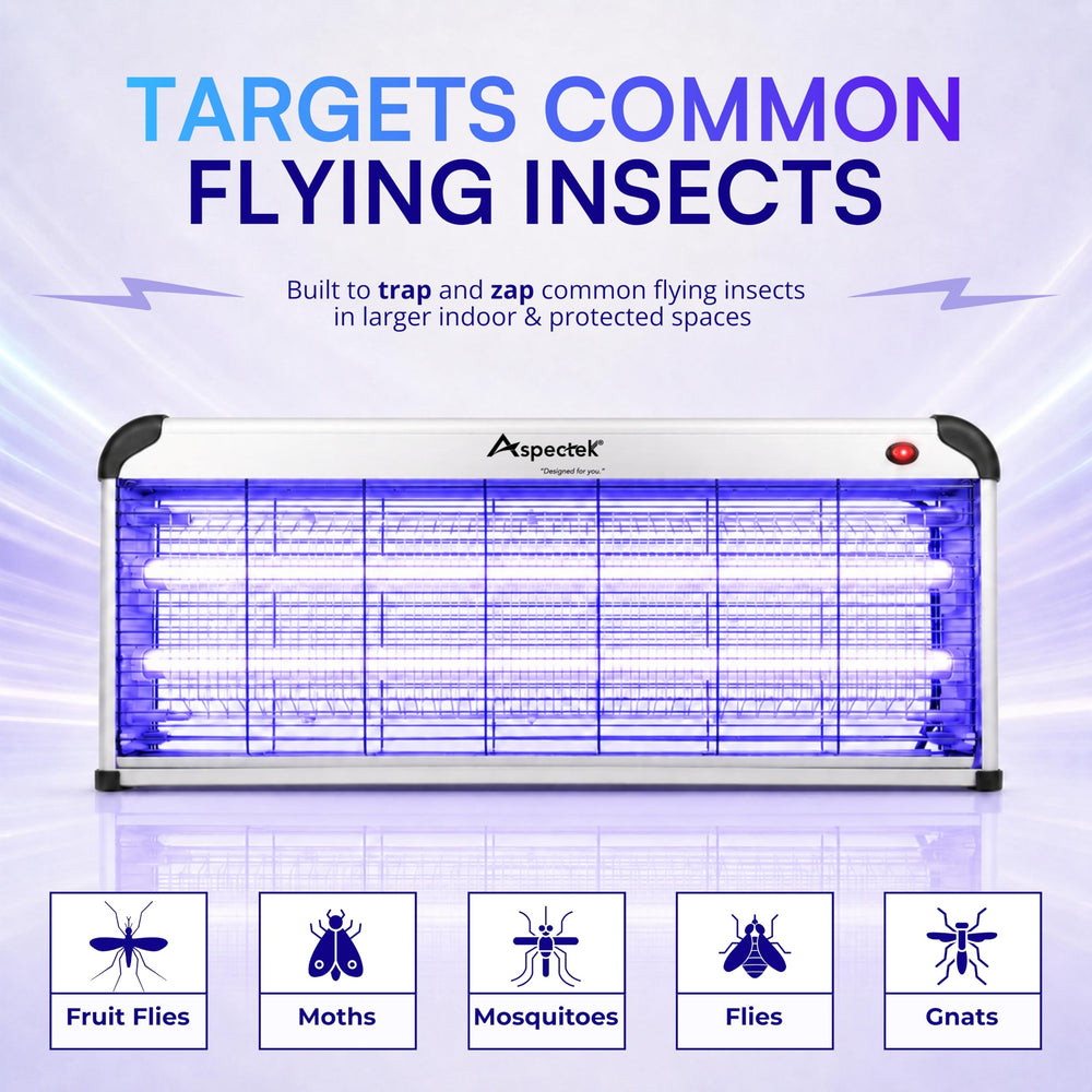 ASPECTEK closeup of dual 20W UV bulbs for stronger insect attraction