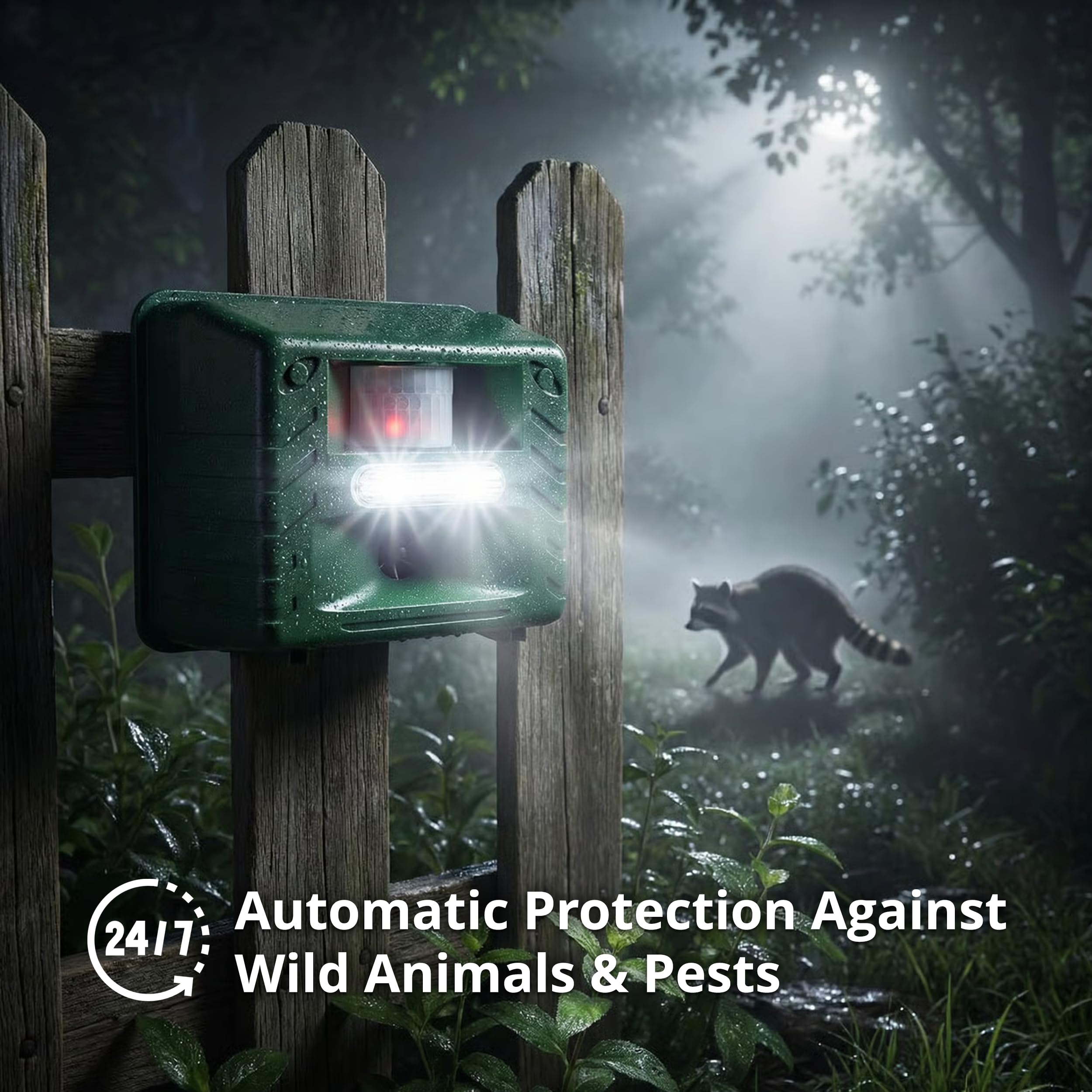 ASPECTEK Yard Sentinel strobe light flashing to visually deter animals at night