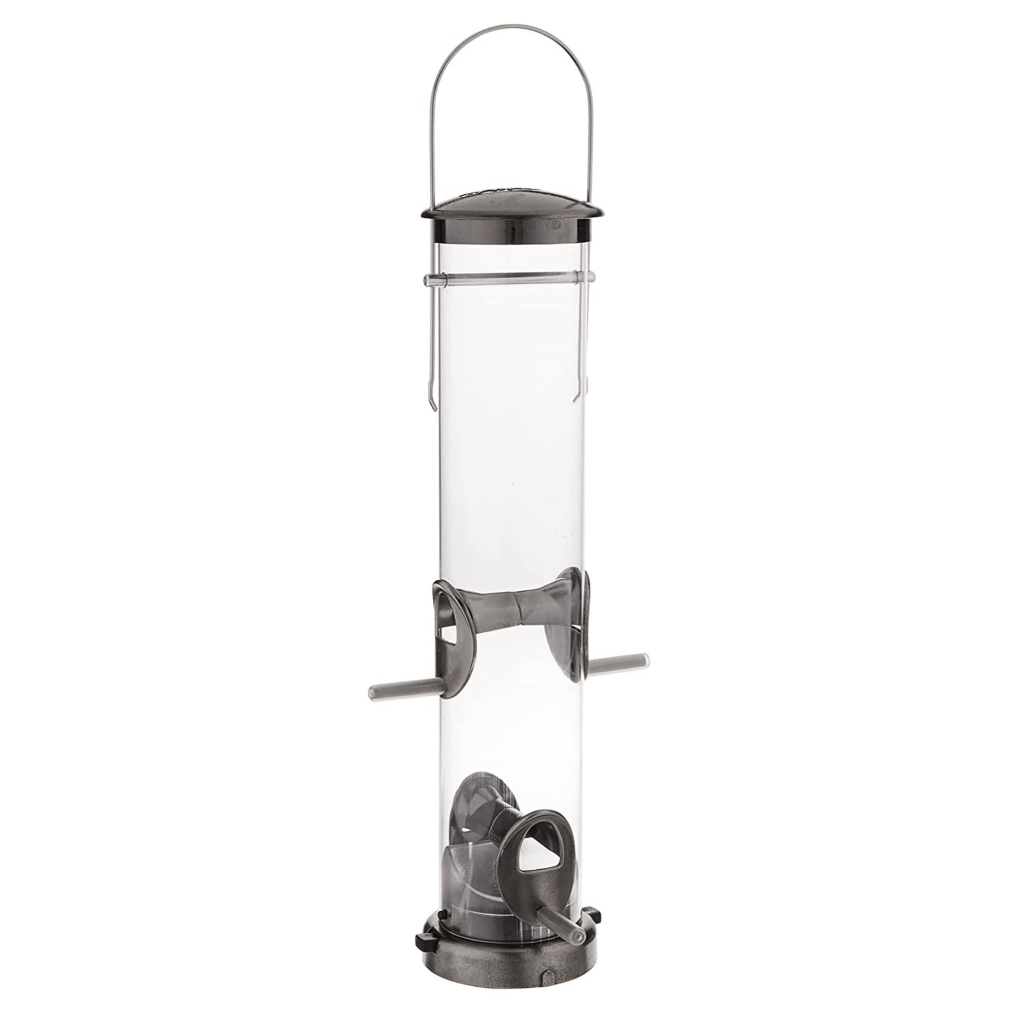 Aspects brushed nickel feeder front view shows 4 stations and easy refill benefit