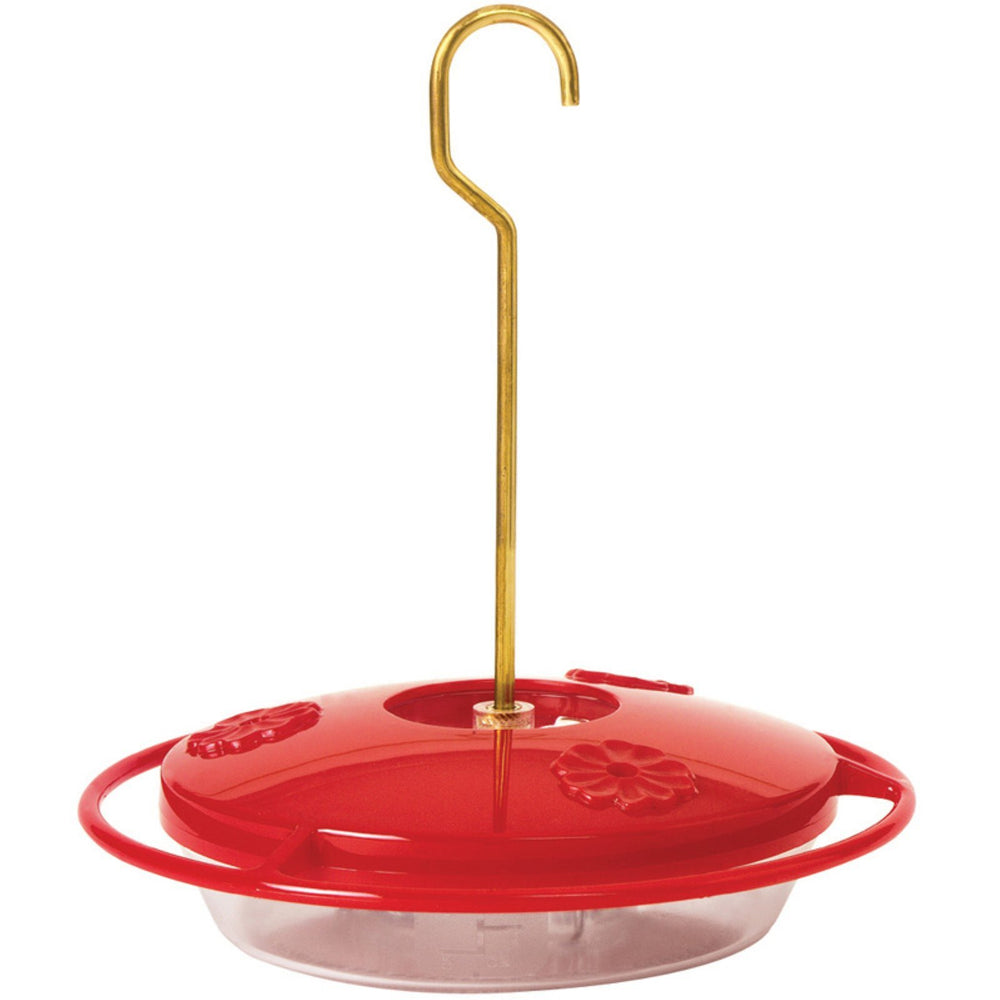 Aspects Mini Hummzinger front view showing red feeder attracting hummingbirds and easy hanging