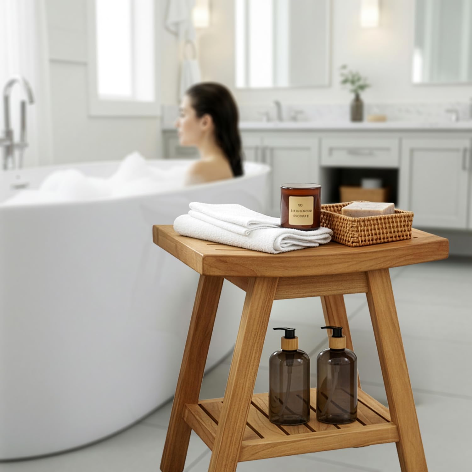 Asta Furniture top closeup highlighting silk-smooth teak finish and rounded edges