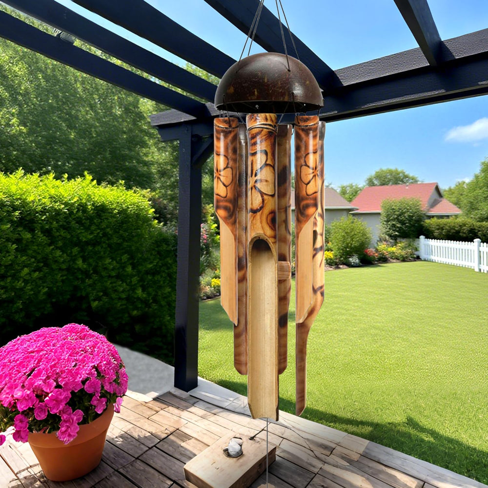 ASTARIN front view of bamboo wind chimes showing rustic charm and relaxing tone