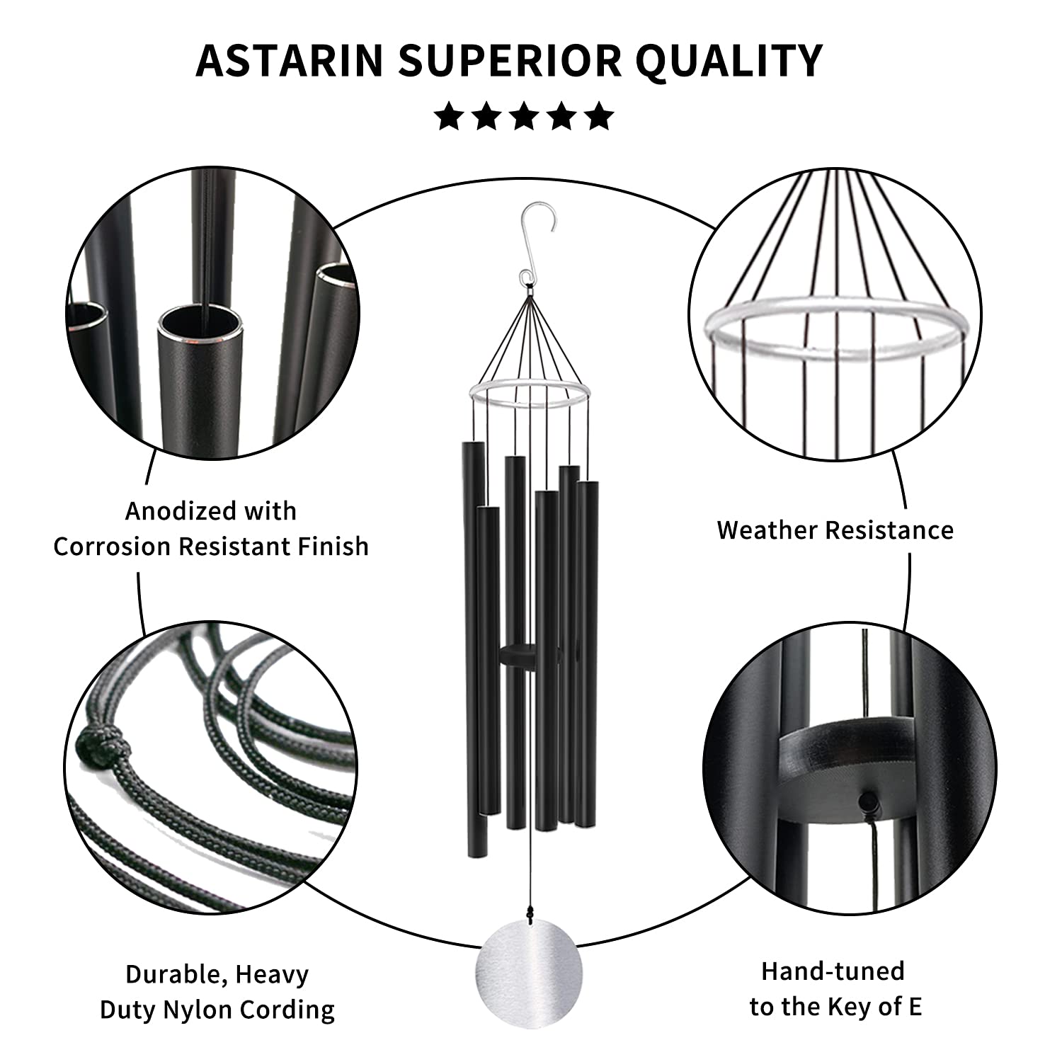 ASTARIN close-up of powder-coated aluminum tubes showing precise tuning and lasting tone benefit