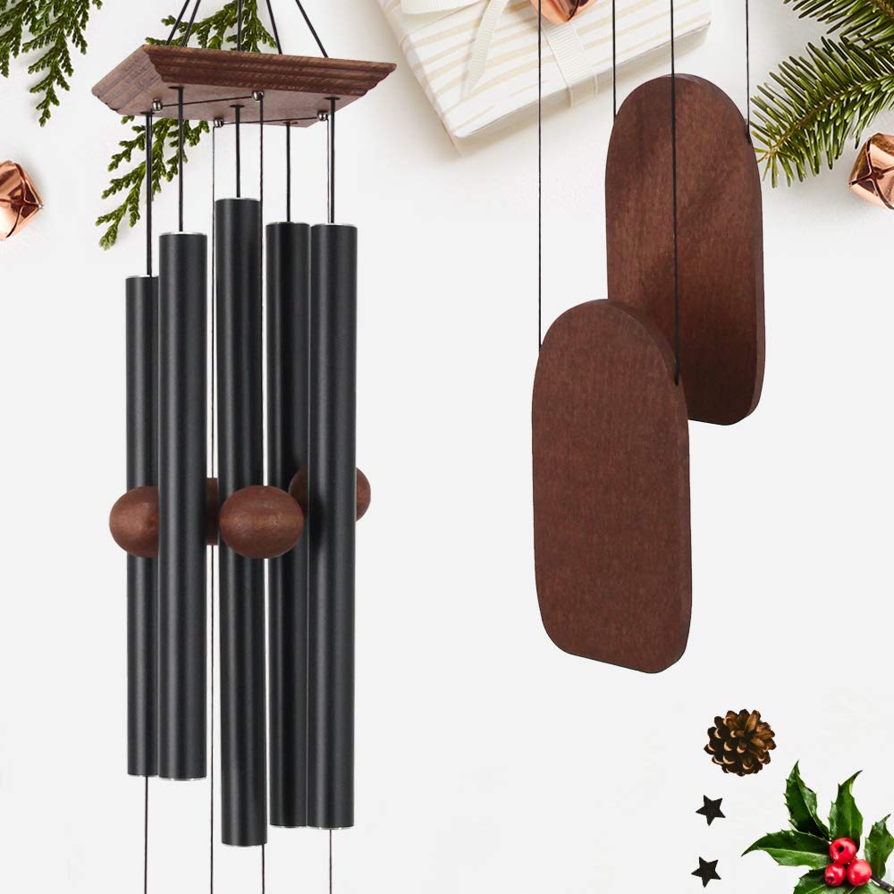 ASTARIN front view of 36 inch wind chime showing elegant black finish and full length benefits