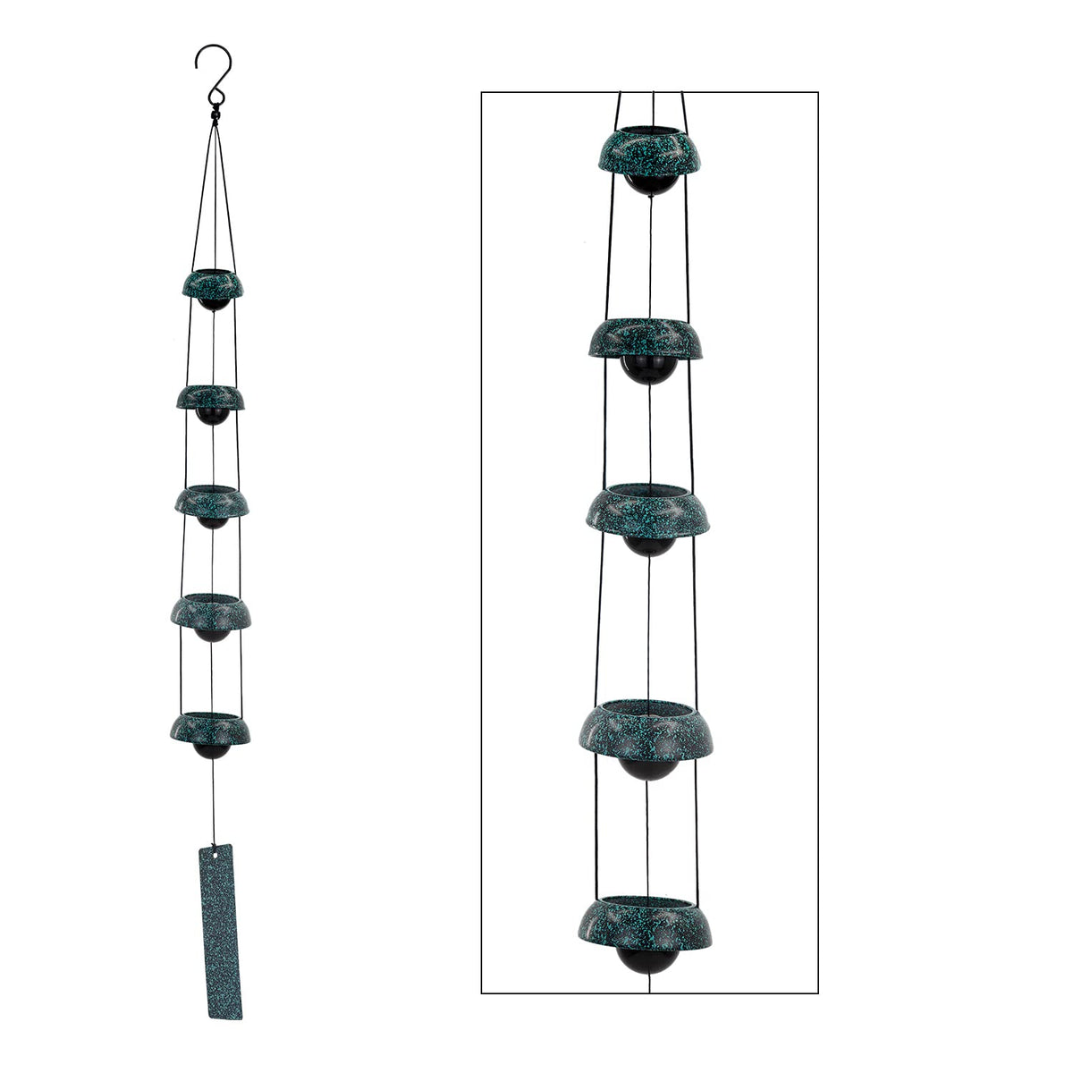 ASTARIN front view of five-bell wind chime showing elegant red copper finish and balance benefit