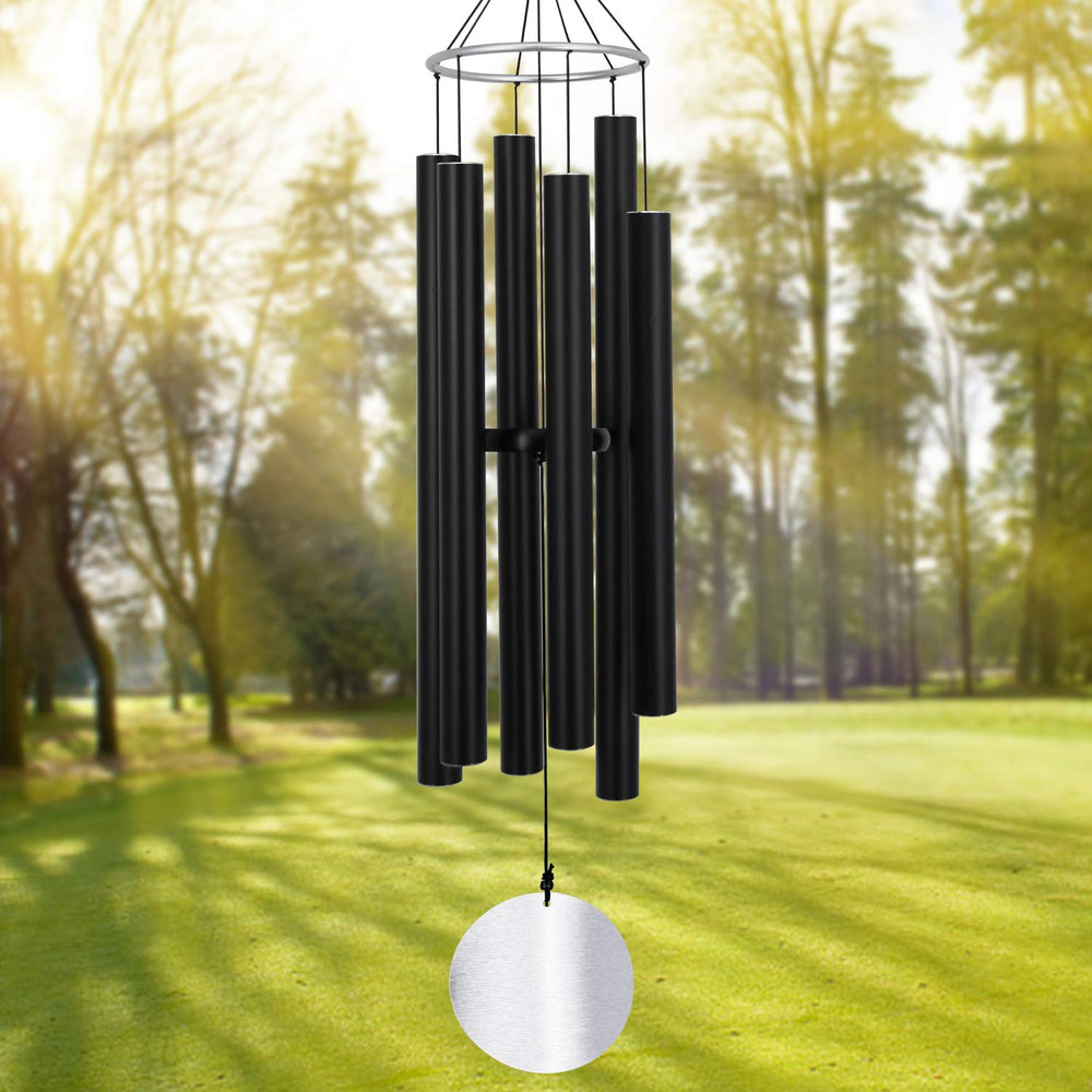ASTARIN front view of full 45-inch wind chimes showing elegant silhouette and balance