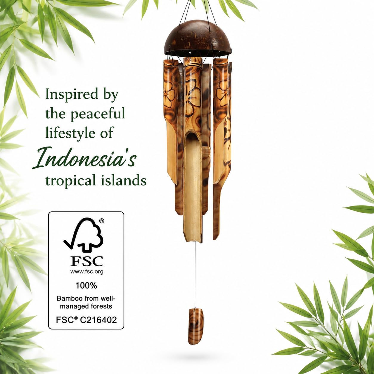 ASTARIN hand-burned floral pattern on bamboo, offering artisanal character