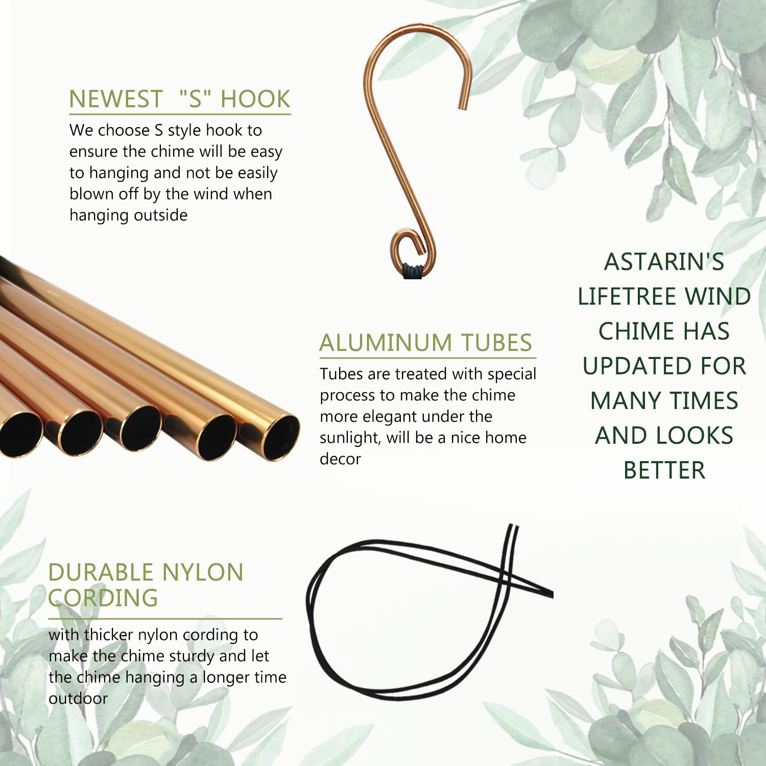 ASTARIN wind chime hanging in garden among plants adding peaceful sound benefit: relaxing atmosphere