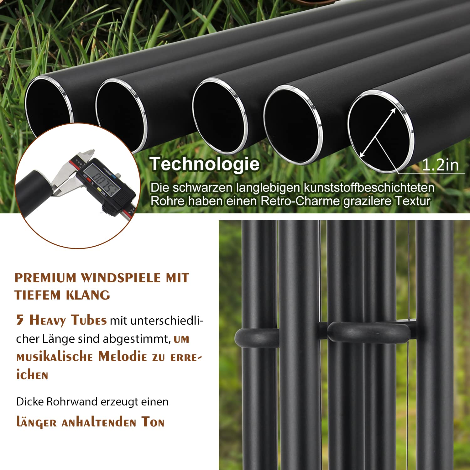 ASTARIN wind chime hanging in garden showing tranquil atmosphere benefit