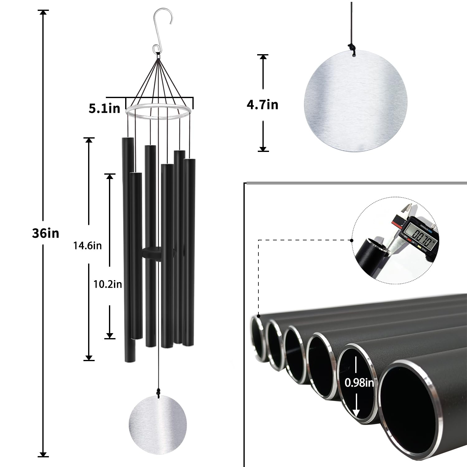 ASTARIN chimes held beside a hand for size comparison showing 36-inch scale and easy installation benefit