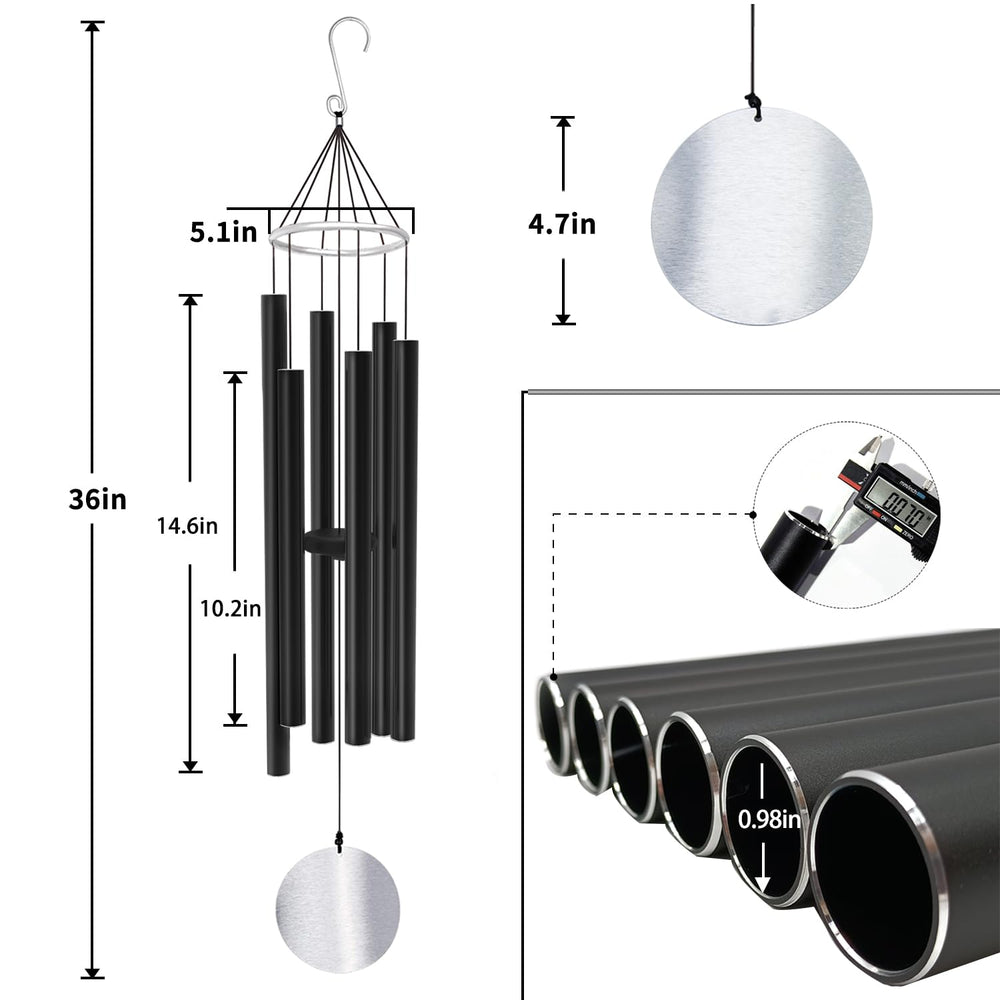 ASTARIN chimes held beside a hand for size comparison showing 36-inch scale and easy installation benefit