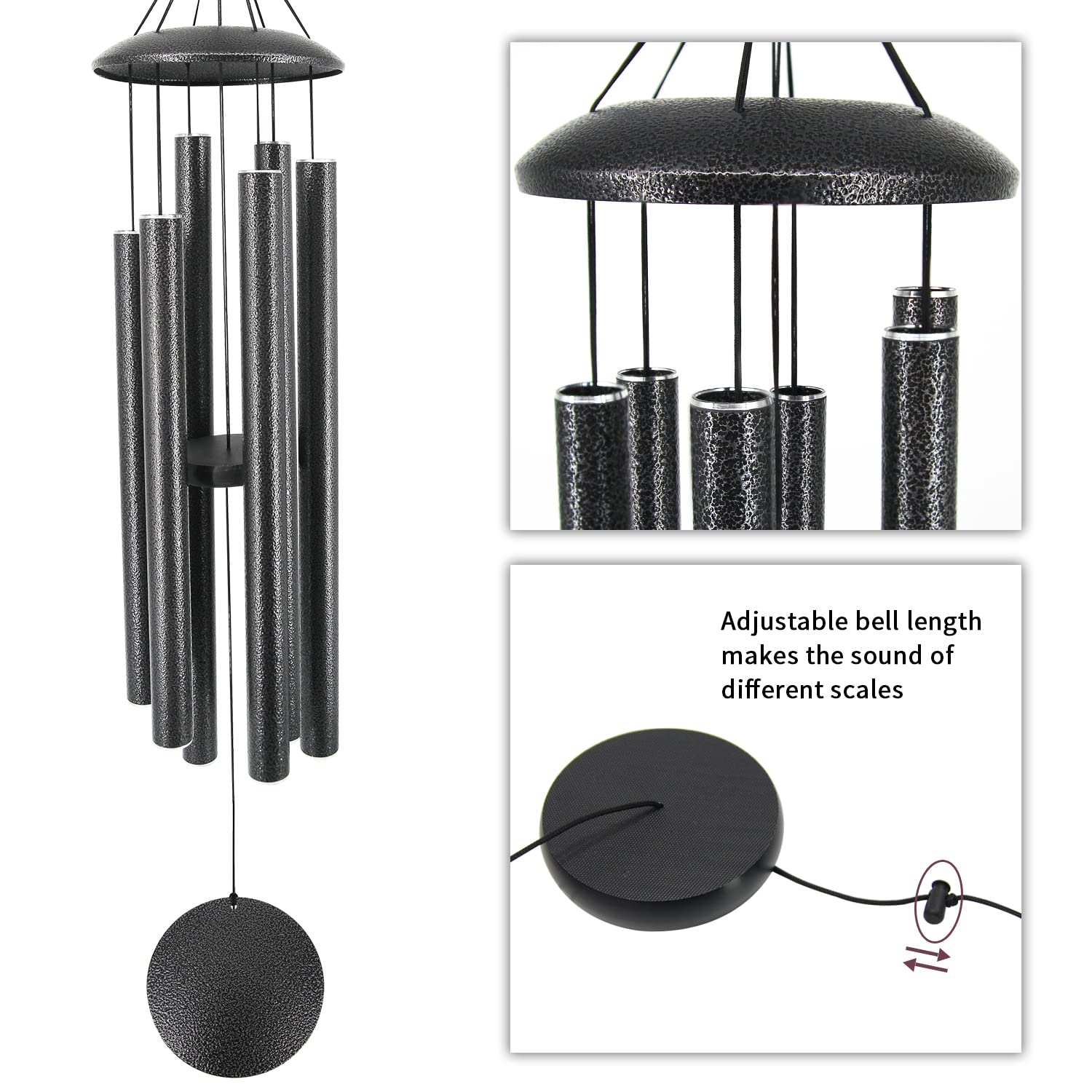 ASTARIN wind chimes next to a chair for scale showing substantial 45-inch presence