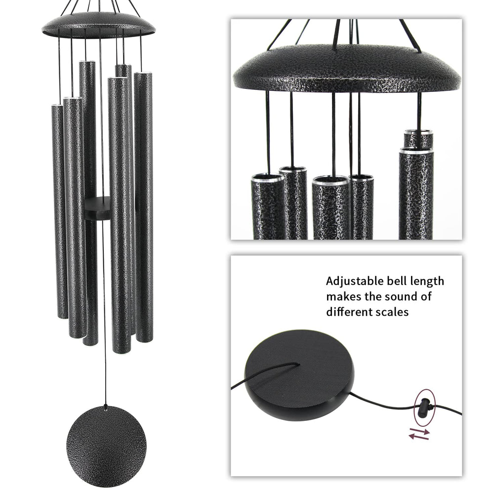 ASTARIN wind chimes next to a chair for scale showing substantial 45-inch presence