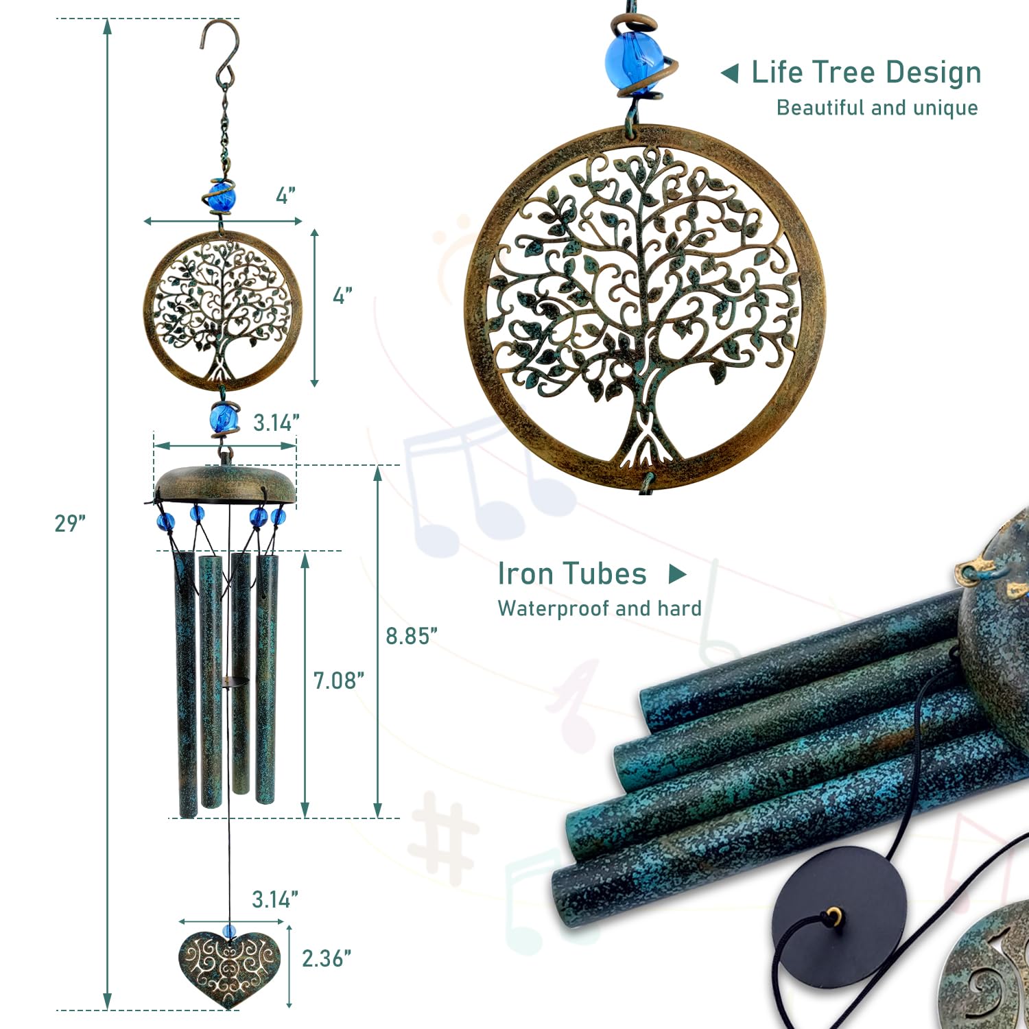 ASTARIN detailed view of iron chime tubes demonstrating rich, melodic tone