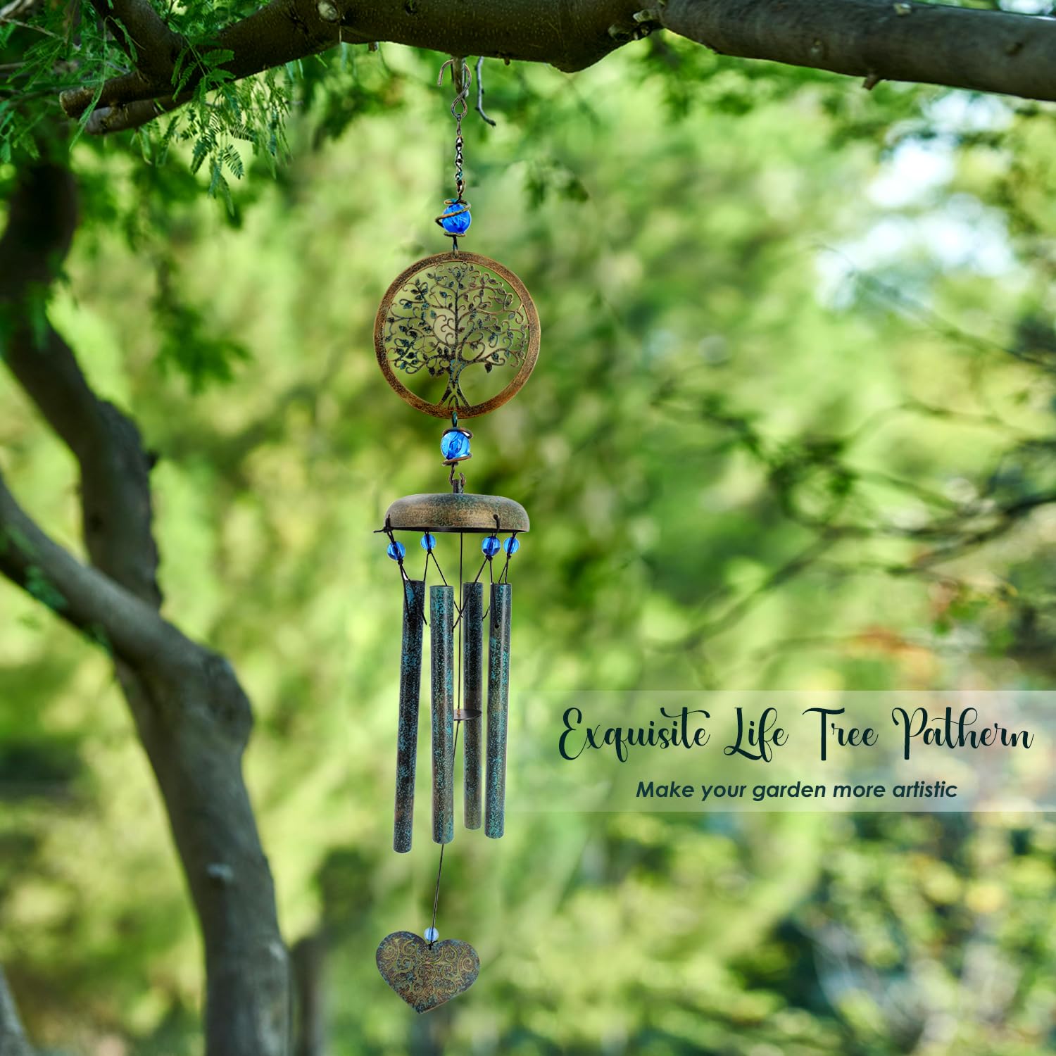 ASTARIN chime hanging from porch beam providing peaceful outdoor ambiance