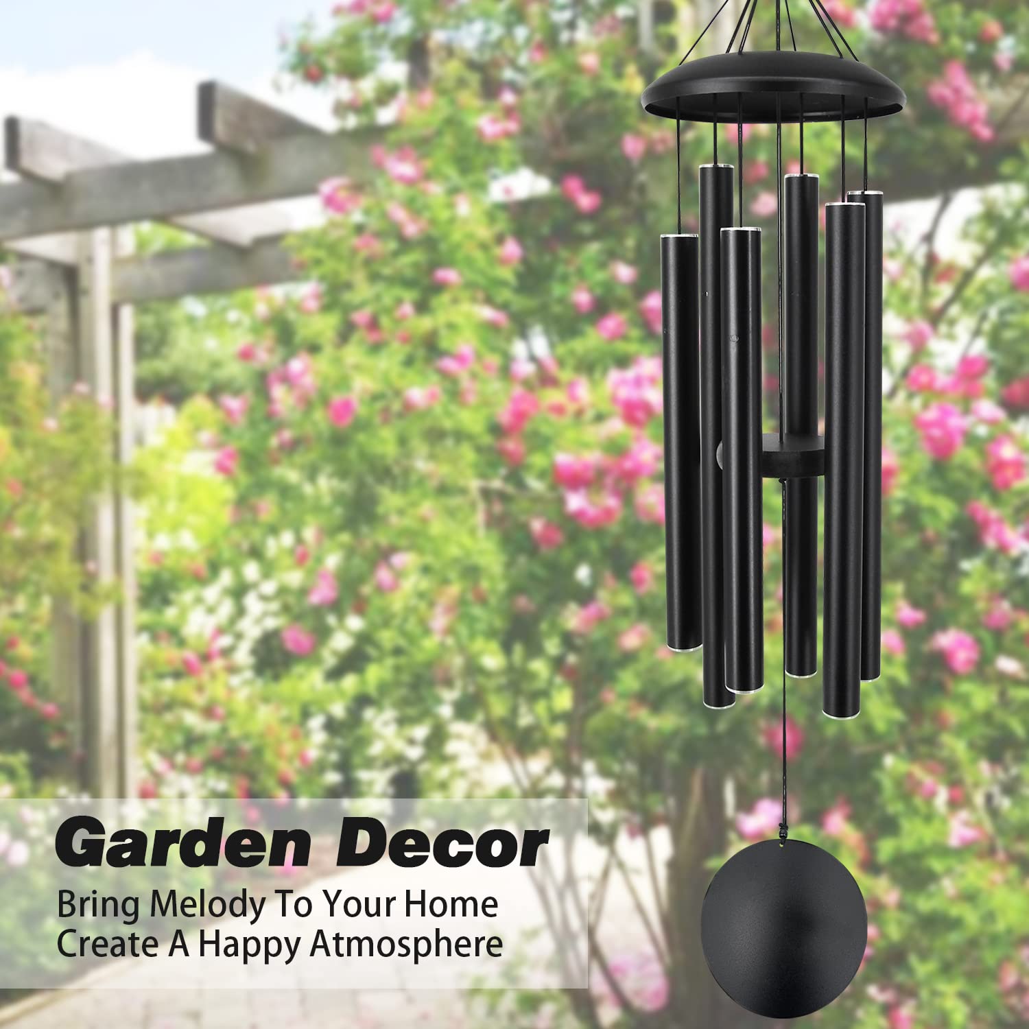 ASTARIN wind chimes in garden setting demonstrating reflective finish and graceful sound