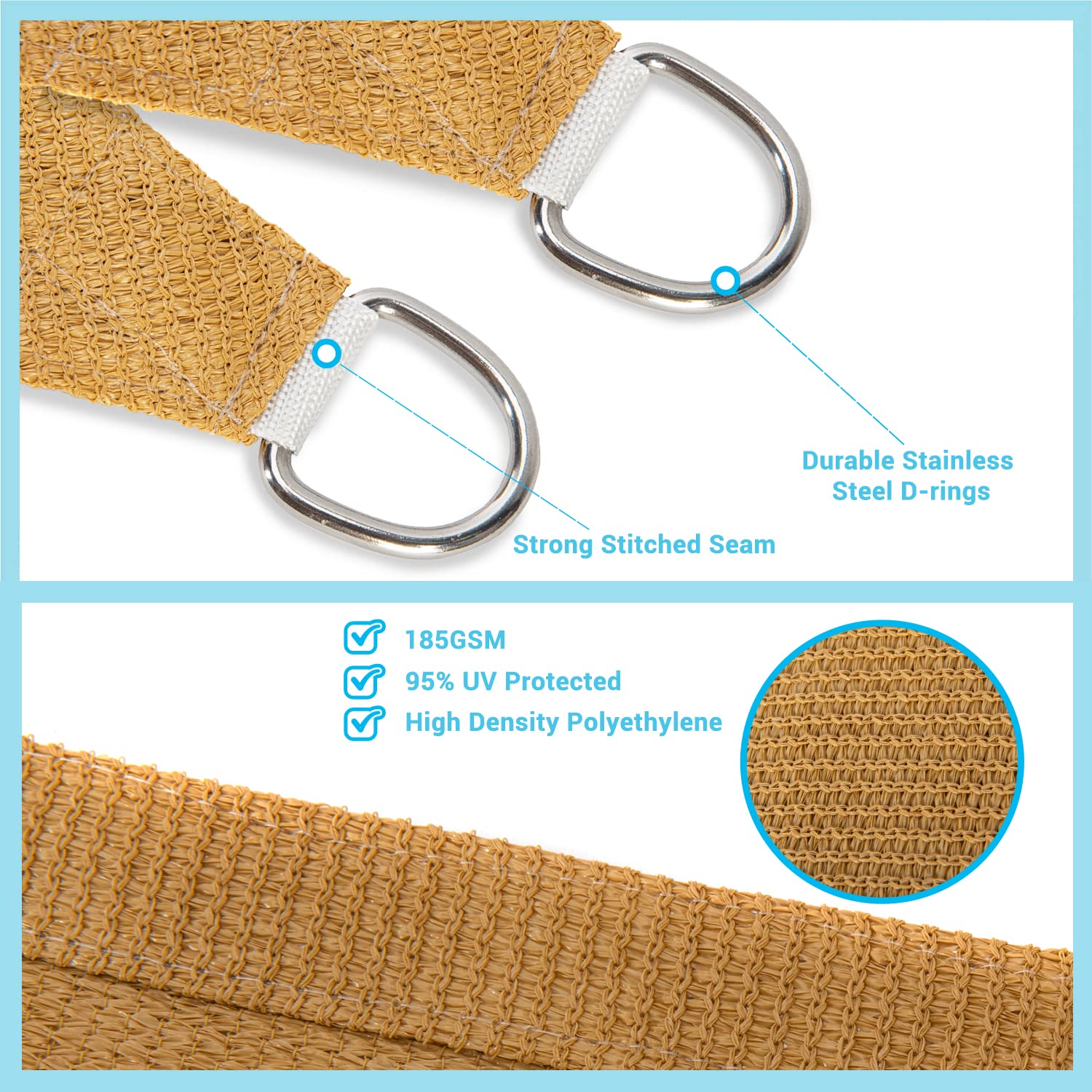 AsterOutdoor stainless steel D-ring and reinforced stitching detail for durable secure attachments