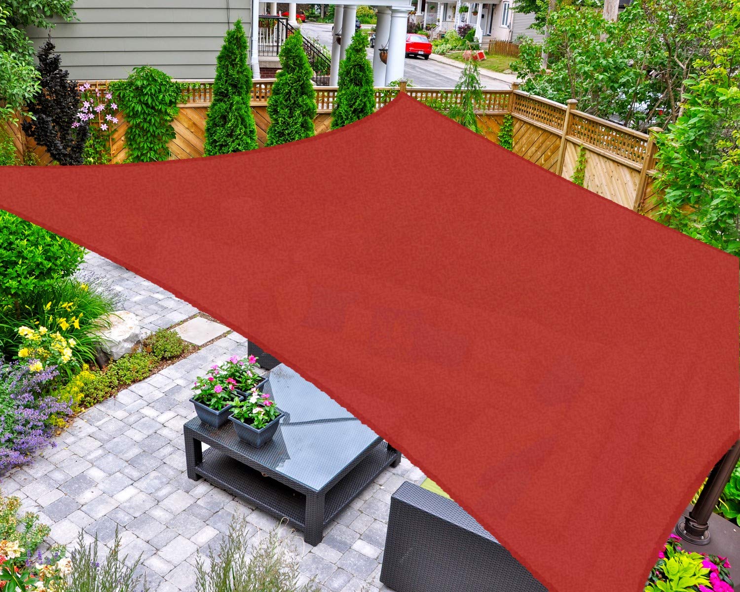 AsterOutdoor front view of 16x20 rectangle sail showing shaded area benefit