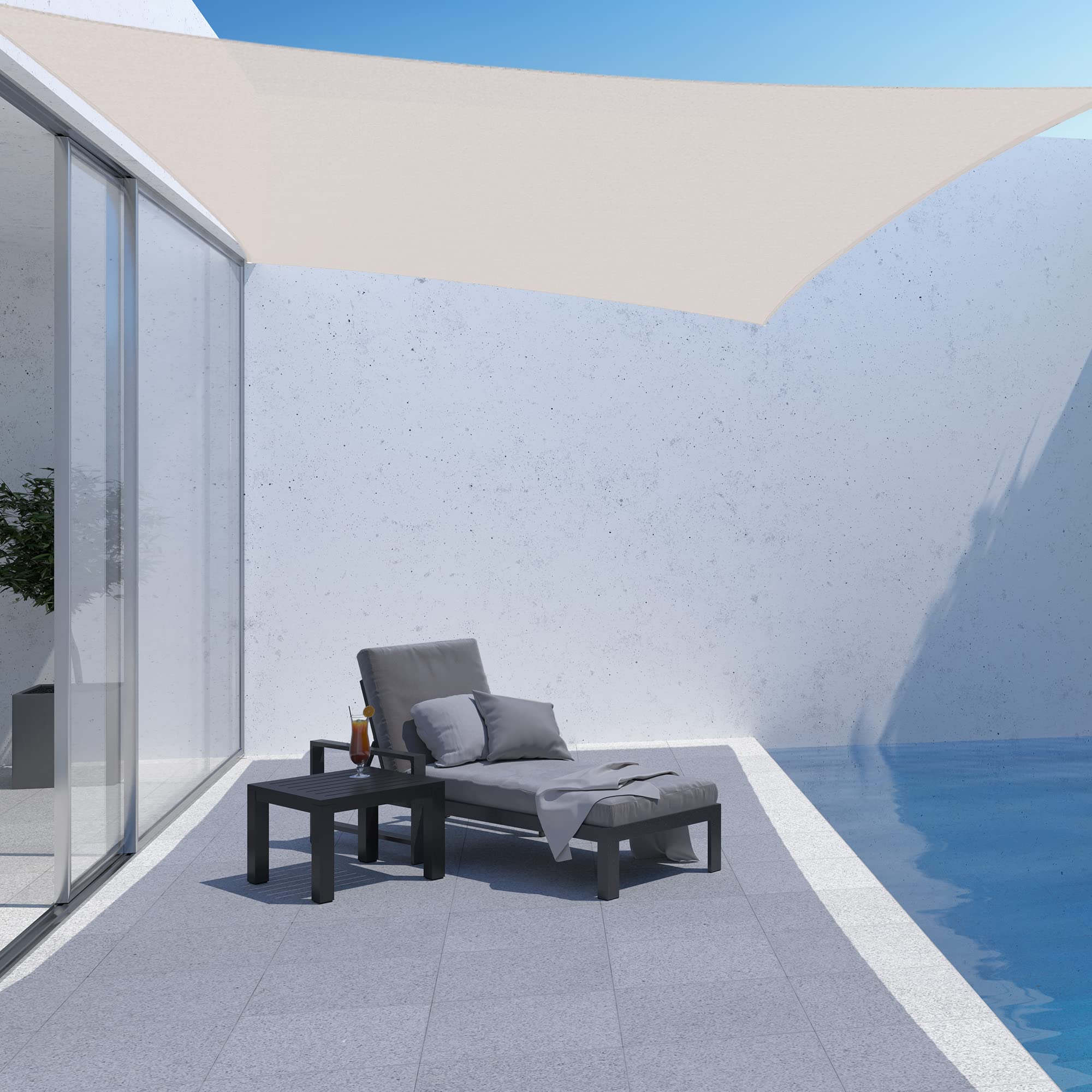 AsterOutdoor installed over a patio creating cool shaded seating and sun protection