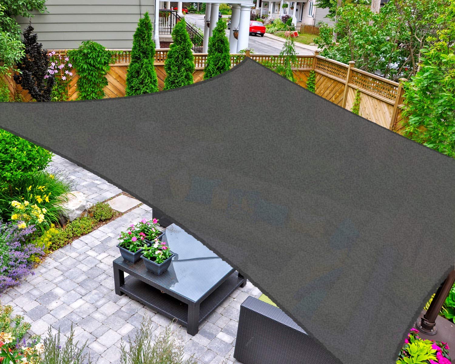 AsterOutdoor front view of rectangle shade sail showing full coverage benefit