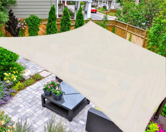 AsterOutdoor front view of cream 16x20 shade sail showing full coverage and curb appeal
