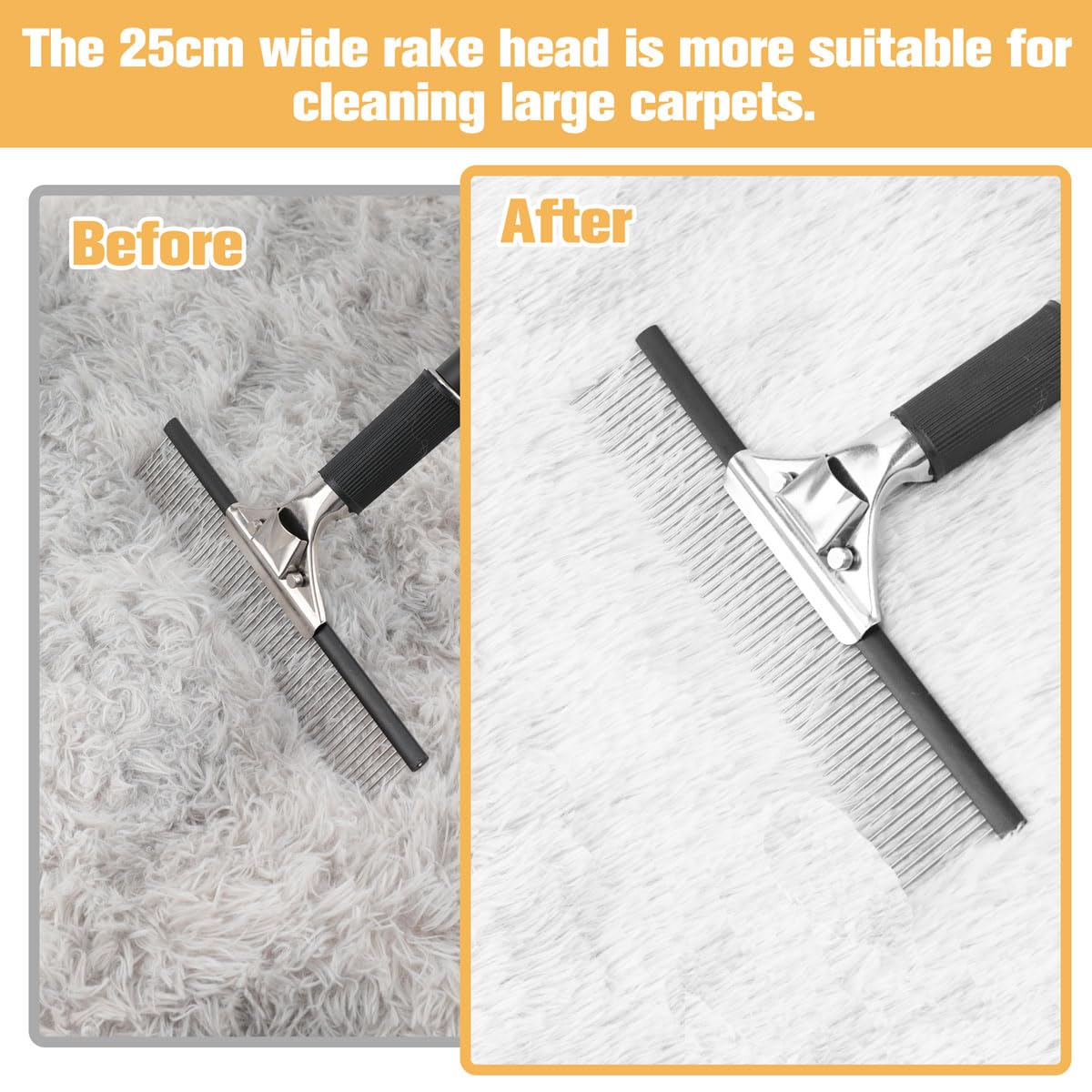 Astfys rake in use on shag rug restoring pile and removing embedded fur