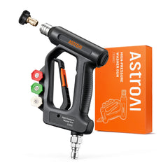 AstroAI front view of short pressure washer gun showing compact profile and control