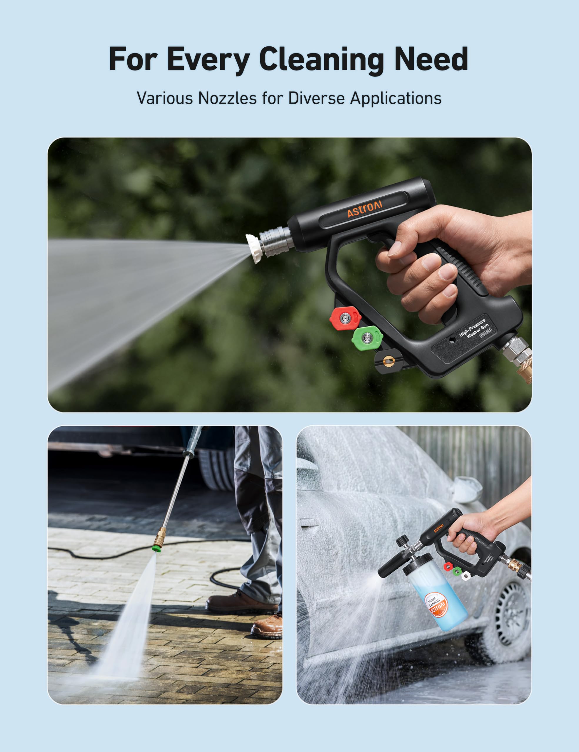 AstroAI outdoor scene cleaning a driveway to demonstrate powerful 4060 PSI use