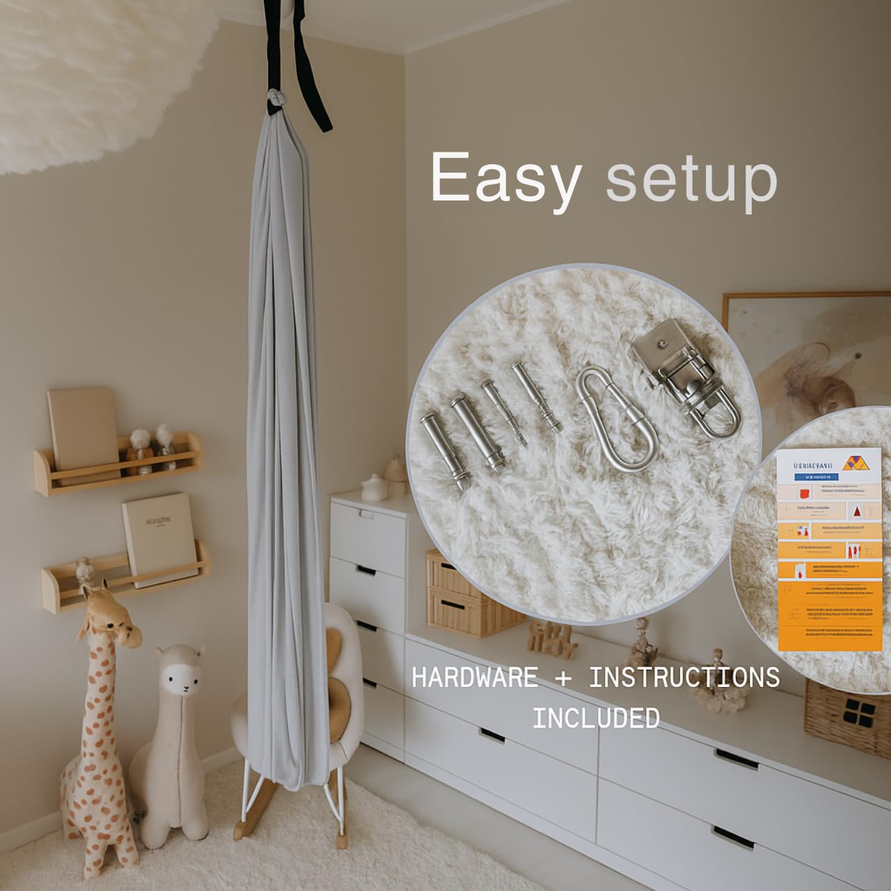 ATA zooz included hardware and label showing easy setup assurance