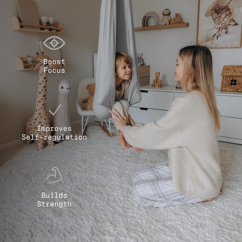 ATA zooz user inside cocoon demonstrating calming hug-like pressure
