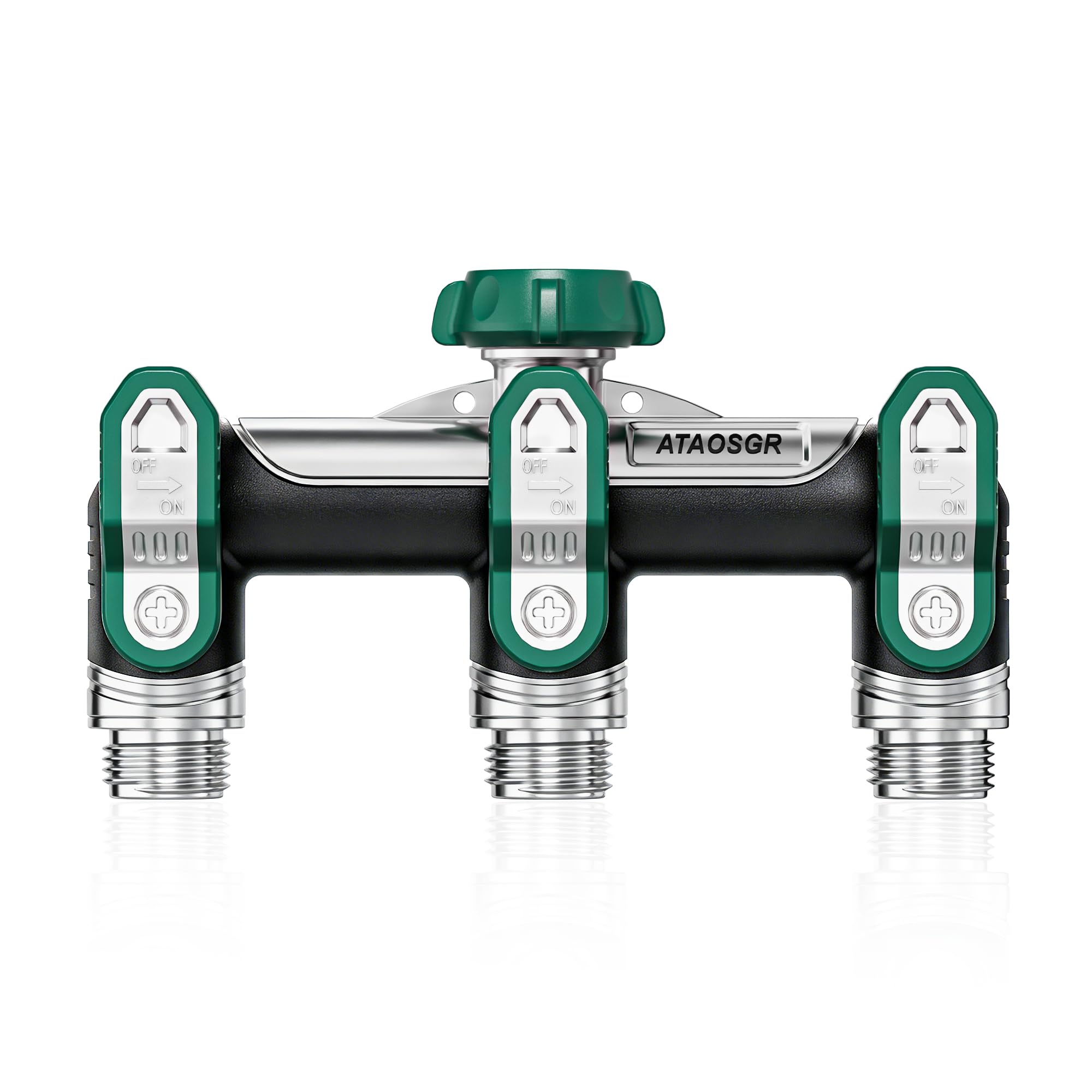 ATAOSGR front view showing three outlets and durable metal body for versatility