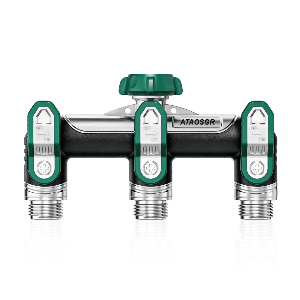 ATAOSGR front view showing three outlets and durable metal body for versatility