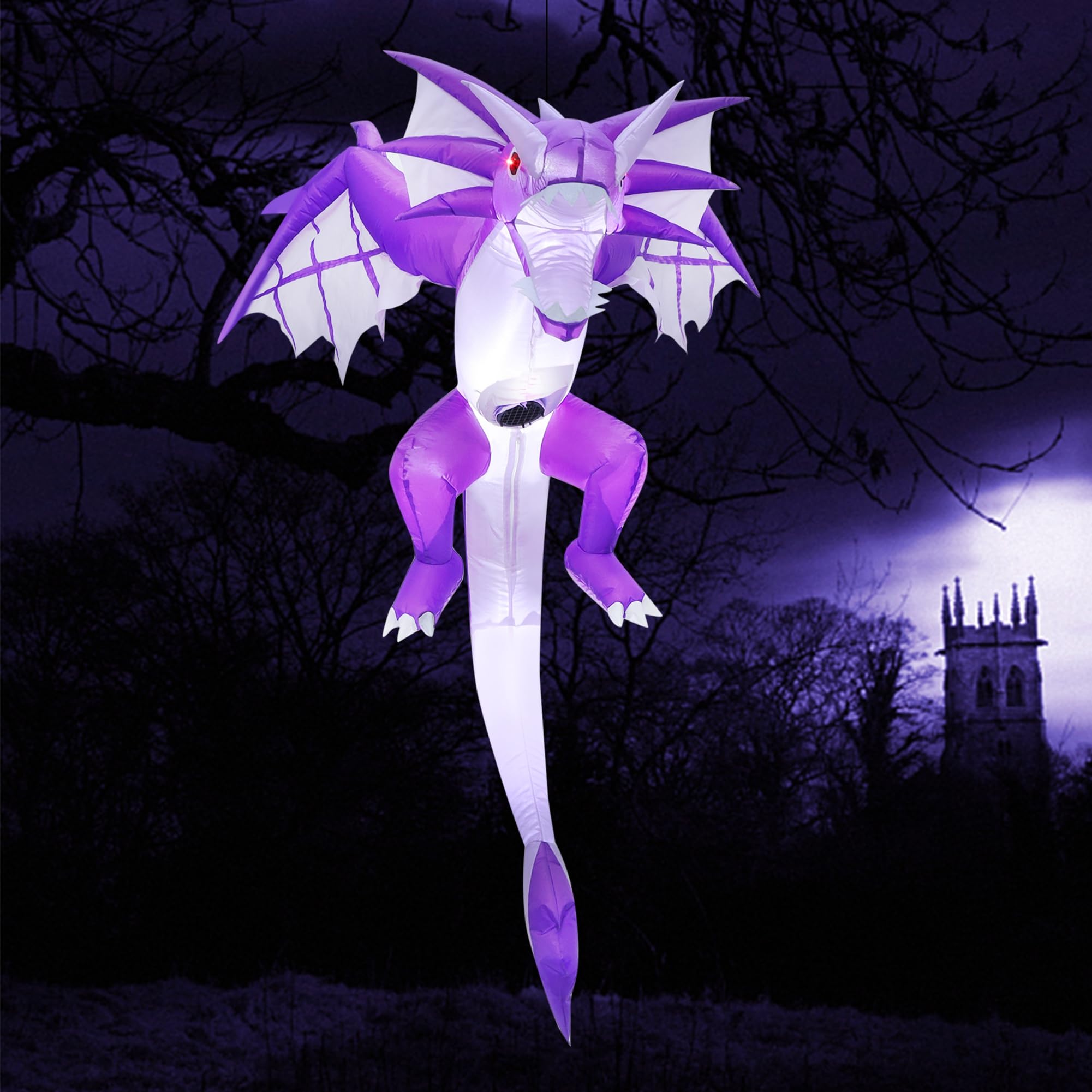 ATDAWN dragon lit at night illuminating yard for dramatic ambiance