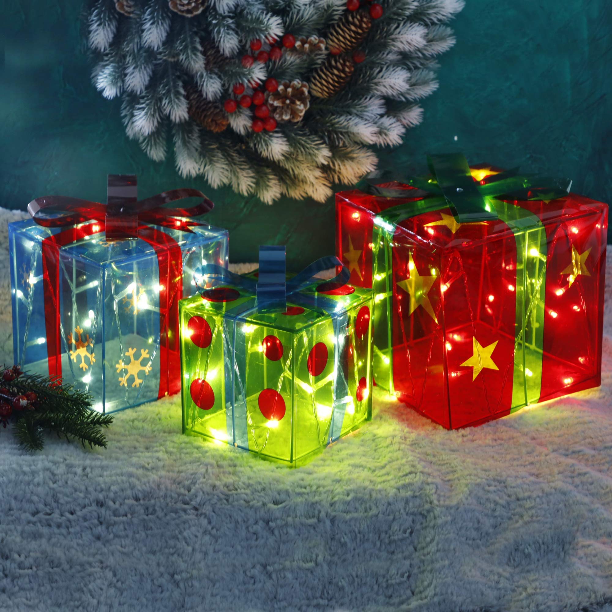 ATDAWN gift boxes staged in yard beside front door for seasonal curb appeal