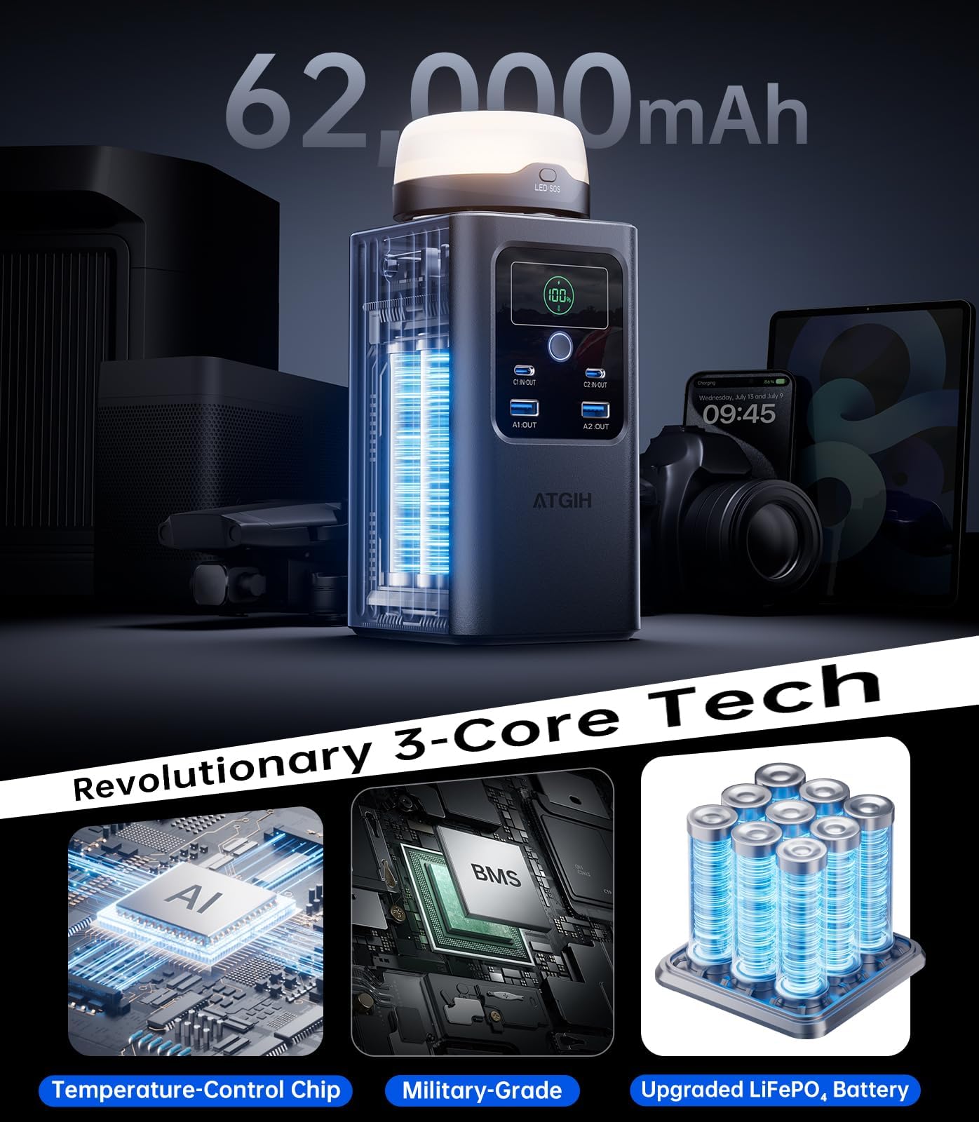 ATGIH detachable camping light on top highlighting portable illumination