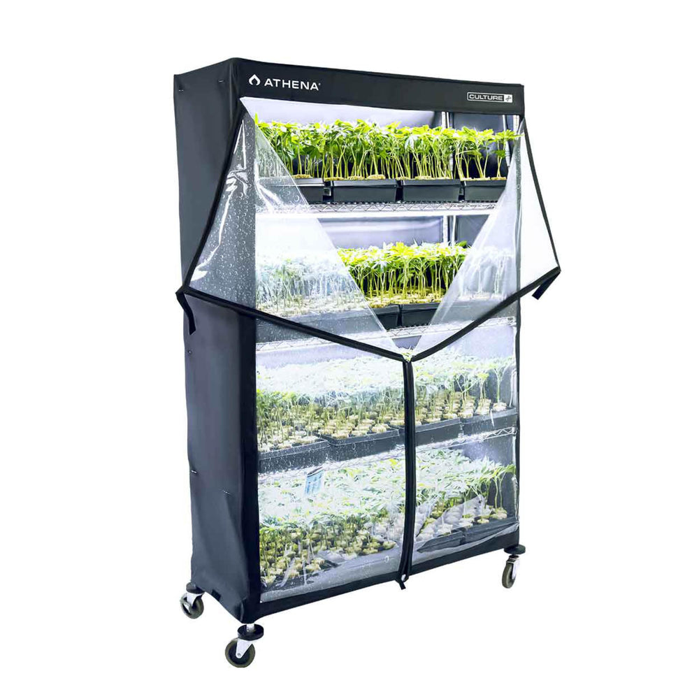 Athena front view on rack showing full coverage and organized trays benefit