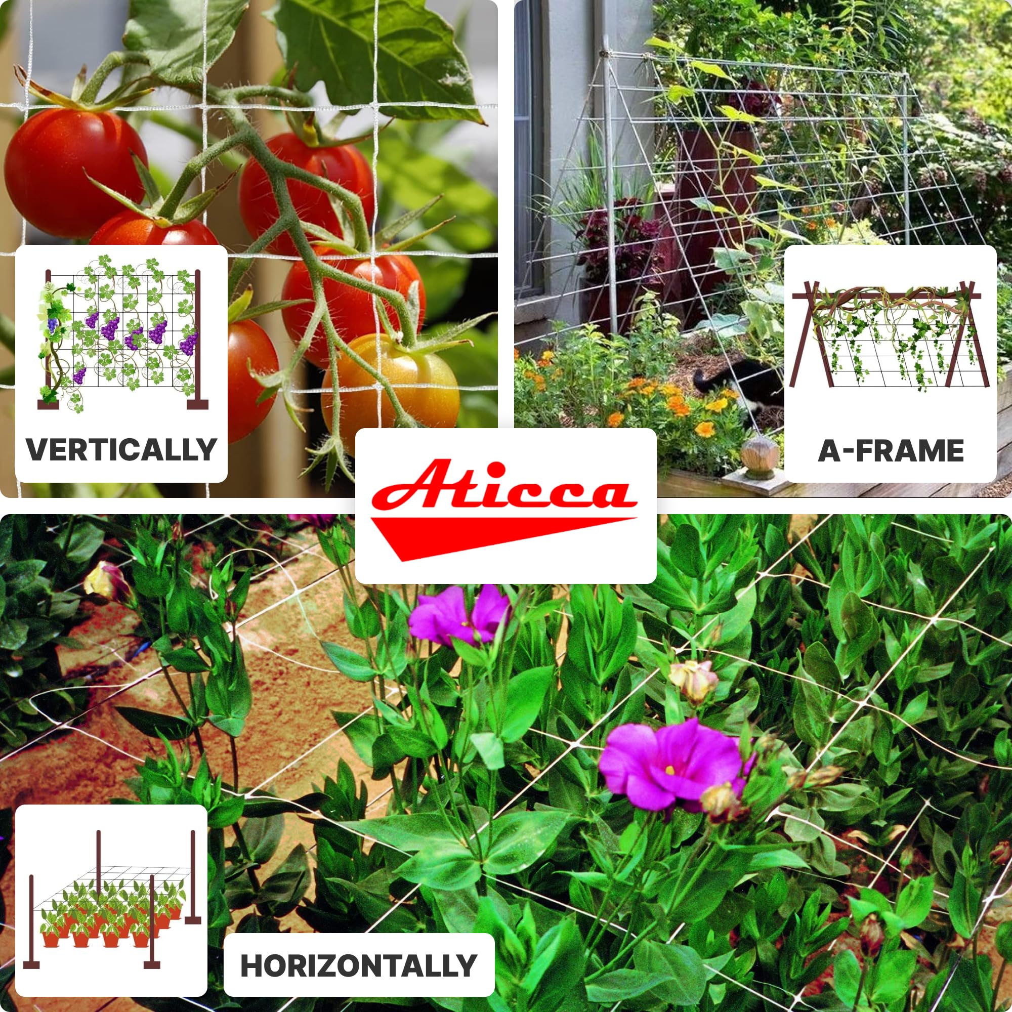 ATICCA roll beside garden tools illustrating 5x750 ft coverage