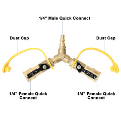 ATKKE valve close-up on solid brass Y-splitter highlighting durable shutoff control