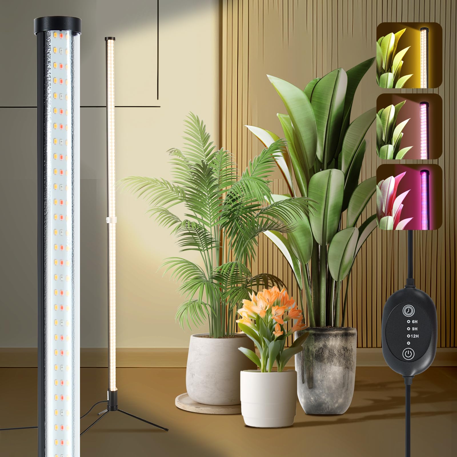 Atmel front view of 4ft standing grow light showing full lamp and plants benefit even lighting