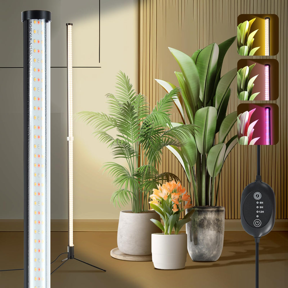 Atmel front view of 4ft standing grow light showing full lamp and plants benefit even lighting