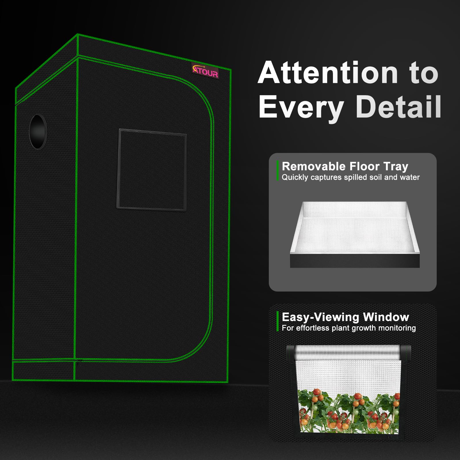 ATOUR removable floor tray and storage bag organizing tools and spills
