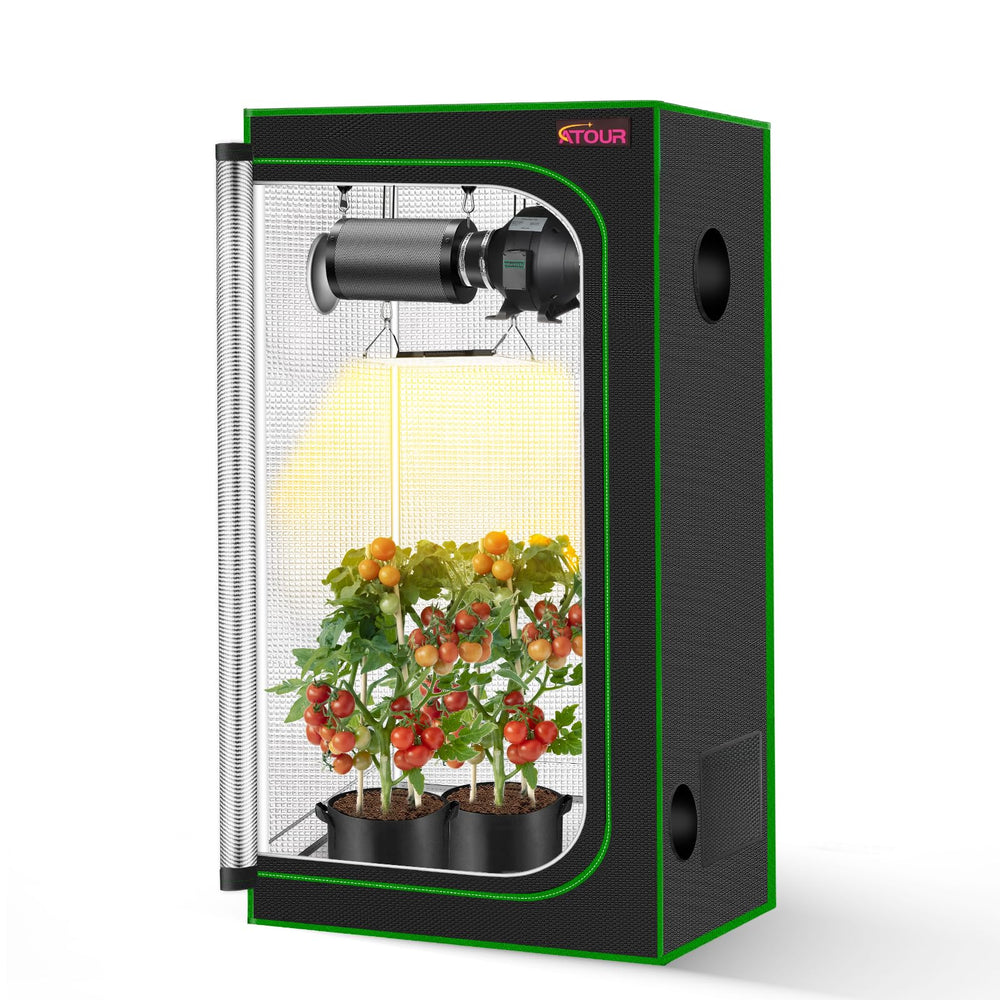 ATOUR grow tent front view showing closed door and sturdy frame for reliable growing