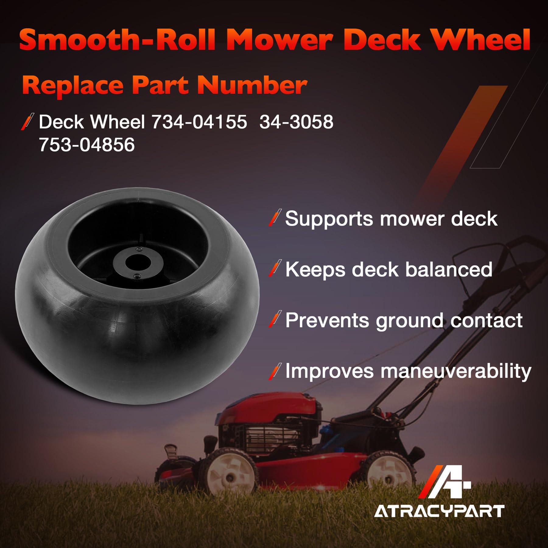 ATRACYPART deck wheels mounted to bracket preventing scalping and protecting turf